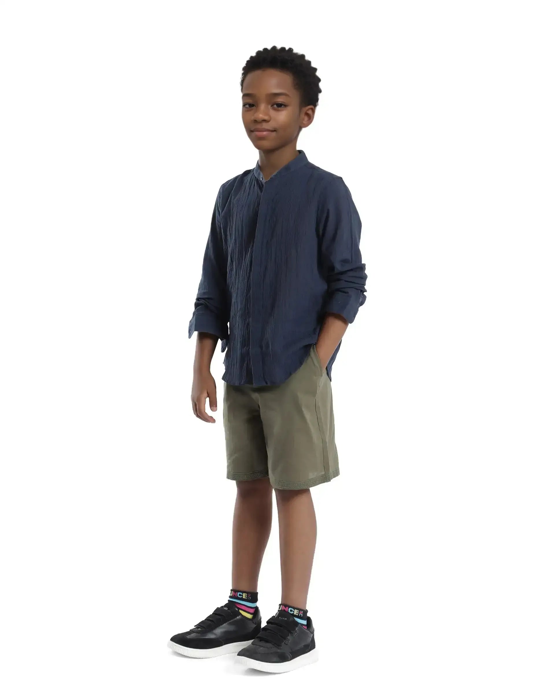 Rare Ones Kids Kyte-B Olive Cotton Button And Zip Closure Solid Regular Fit Shorts