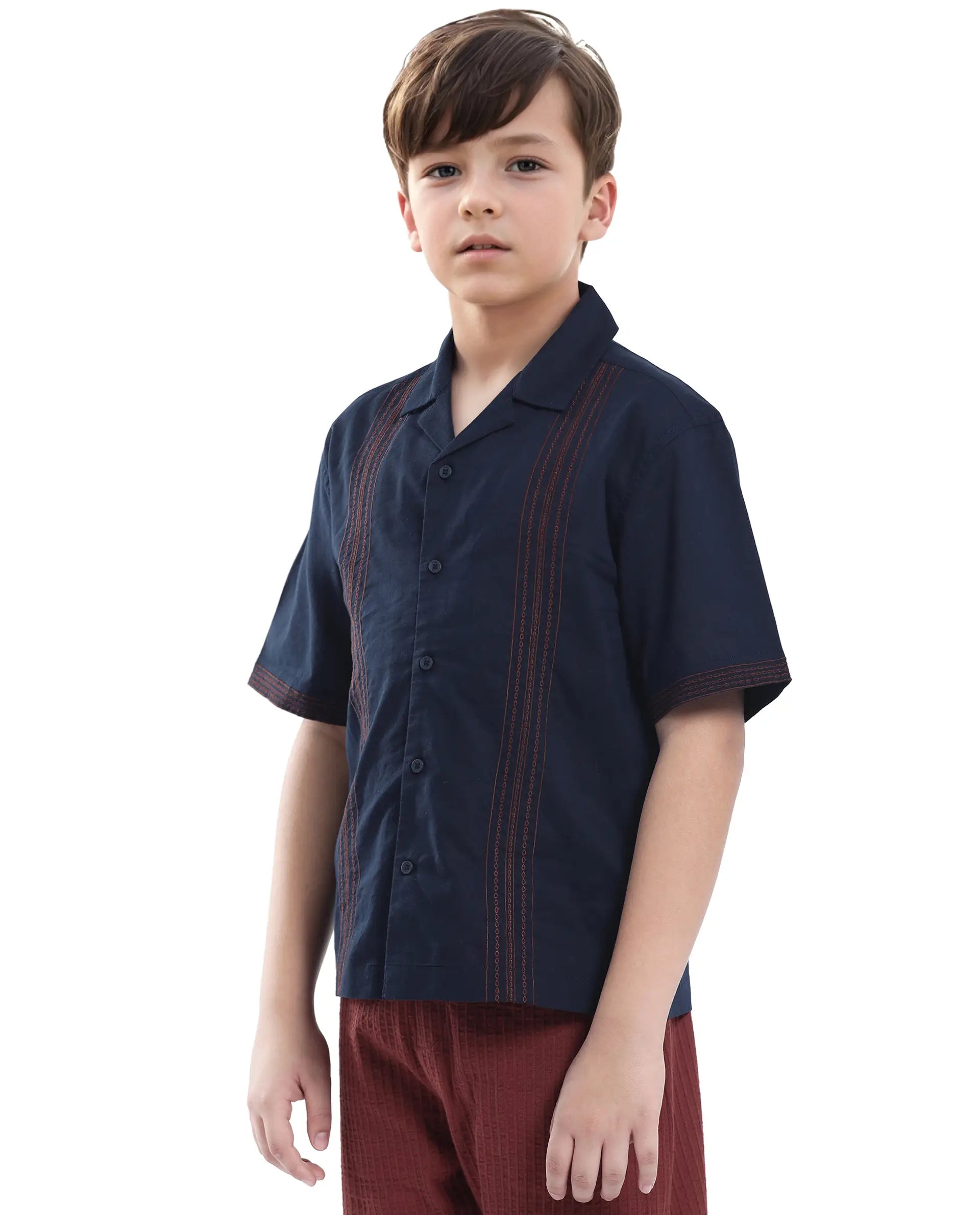 Rare Ones Kids Kyte-S Dark Navy Cotton Half Sleeve Solid Button Closure Regular Fit Shirt