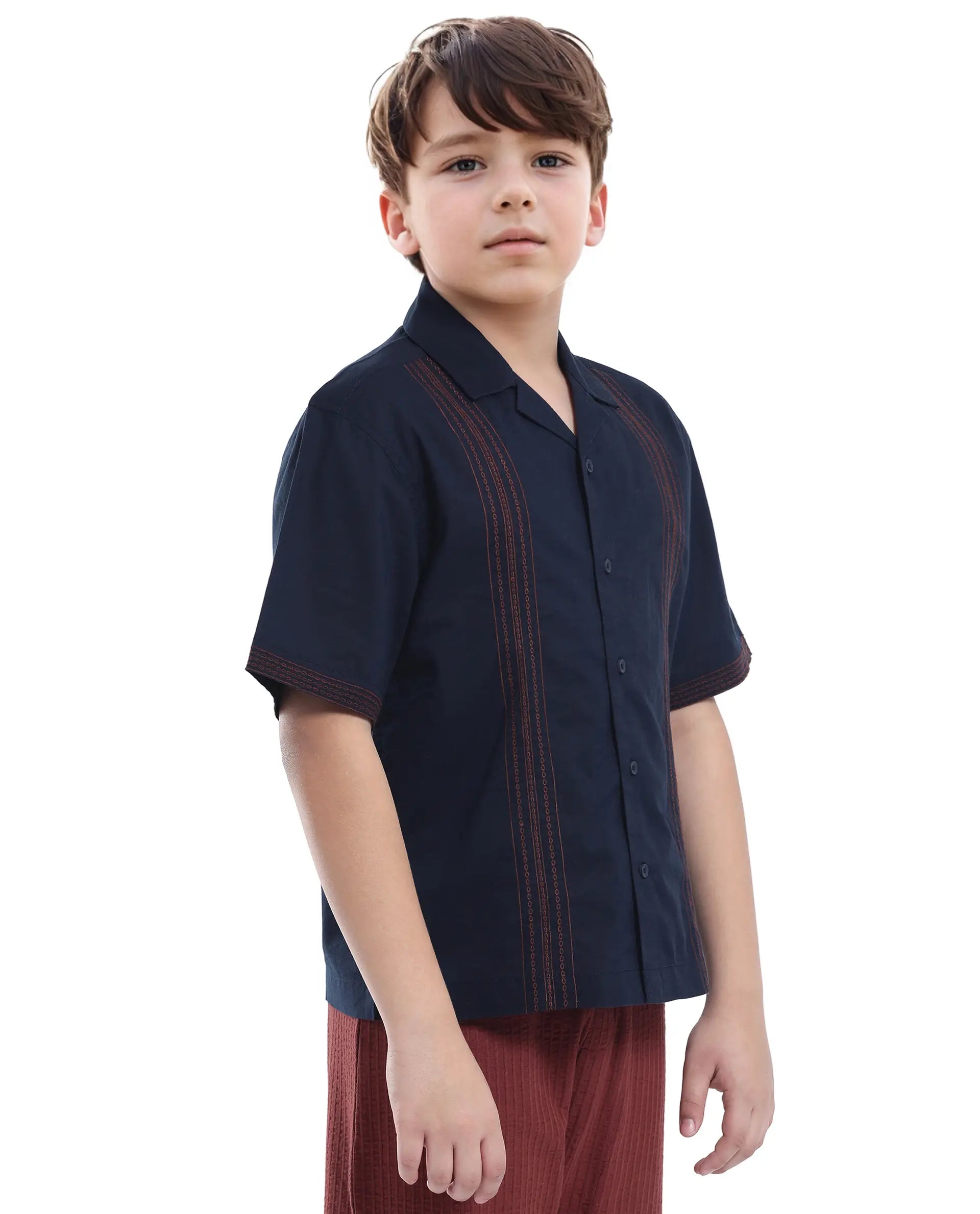 Rare Ones Kids Kyte-S Dark Navy Cotton Half Sleeve Solid Button Closure Regular Fit Shirt