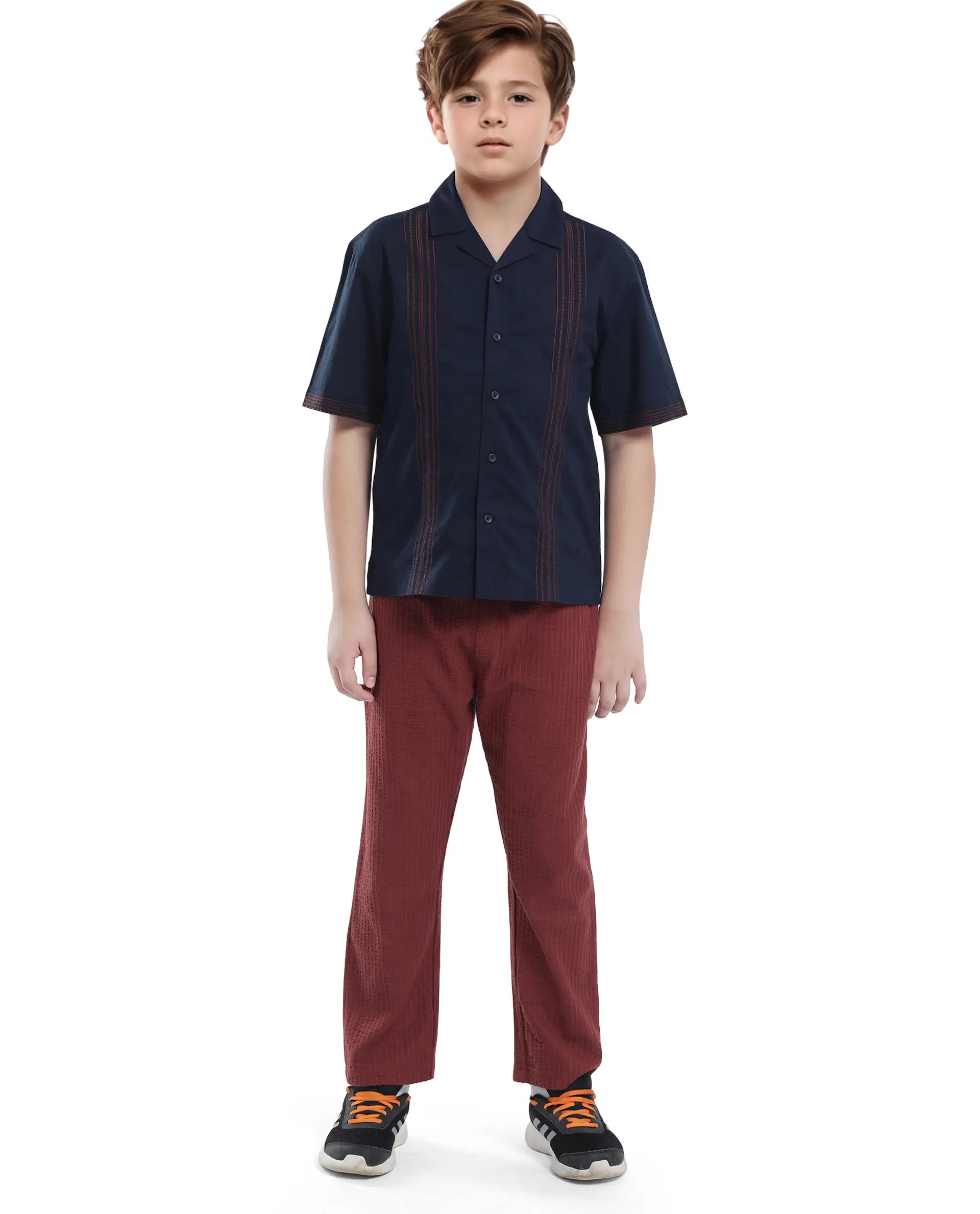 Rare Ones Kids Kyte-S Dark Navy Cotton Half Sleeve Solid Button Closure Regular Fit Shirt