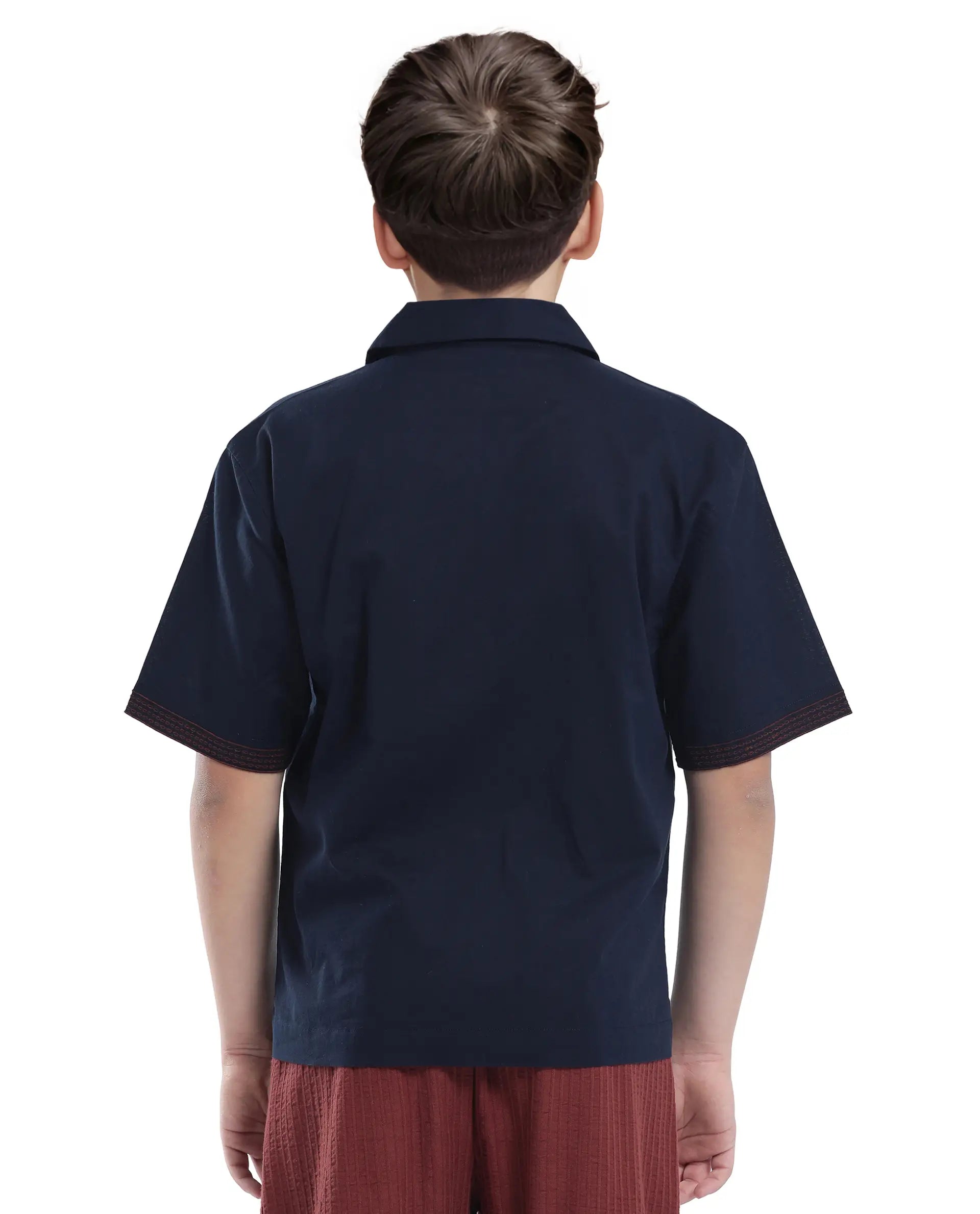 Rare Ones Kids Kyte-S Dark Navy Cotton Half Sleeve Solid Button Closure Regular Fit Shirt