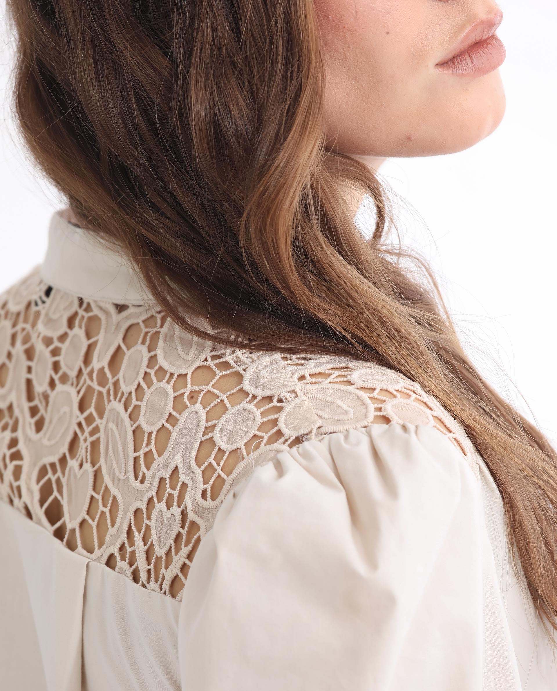 Rareism Women Laam Light Beige Cotton Blend Fabric Regular Fit Mandarin Collar Full Sleeves Solid Top