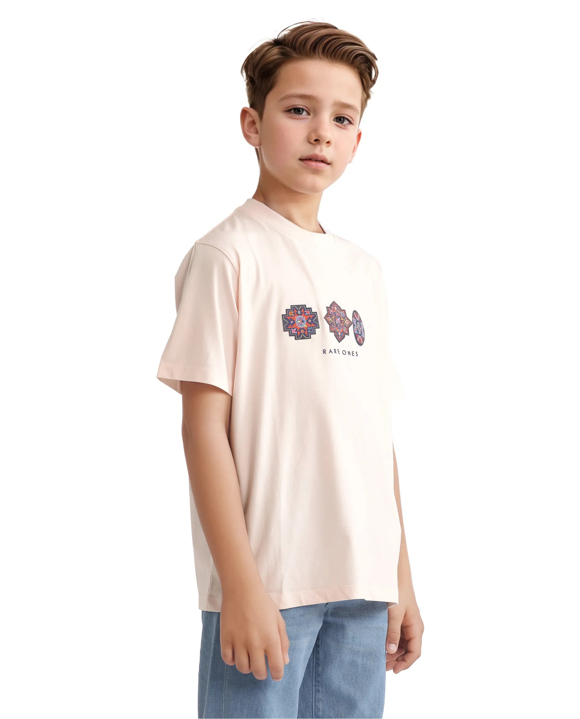 Rare Ones Kids Labet Light Pink Cotton Blend Short Sleeve Crew Neck Print T-Shirt