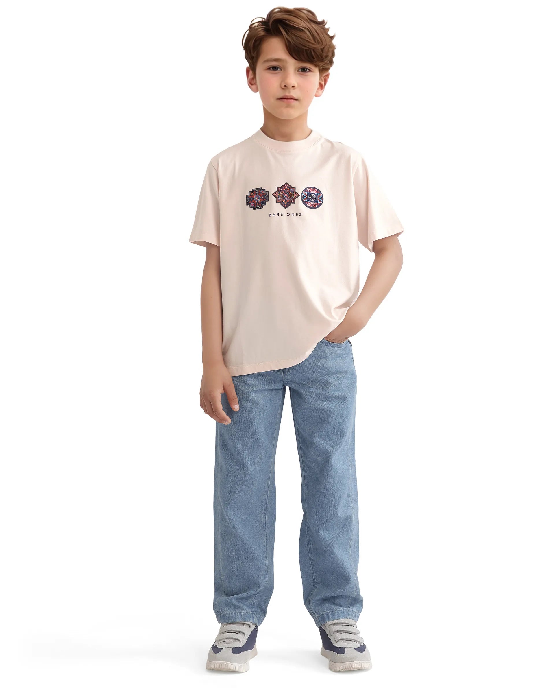 Rare Ones Kids Labet Light Pink Cotton Blend Short Sleeve Crew Neck Print T-Shirt