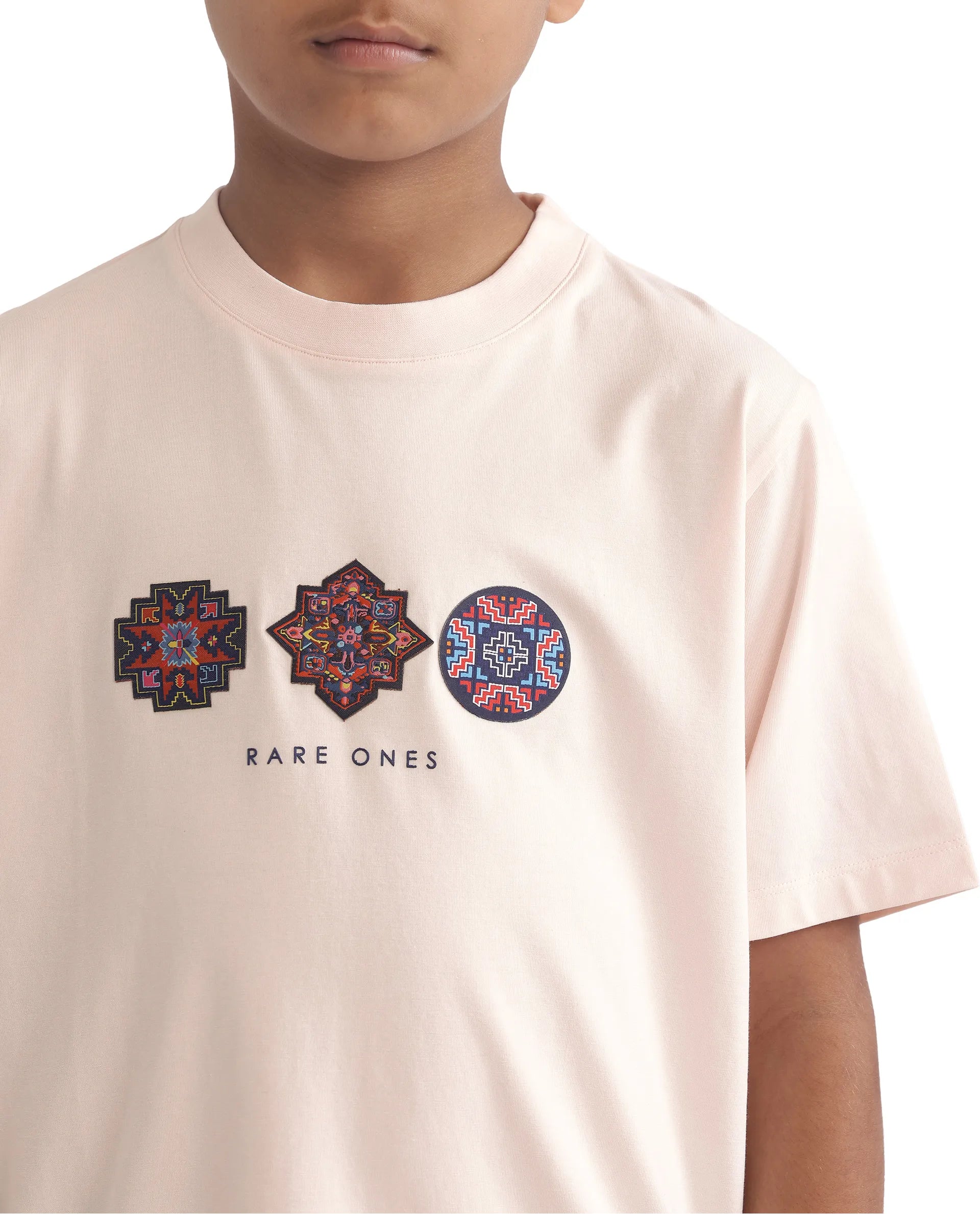 Rare Ones Kids Labet Light Pink Cotton Blend Short Sleeve Crew Neck Print T-Shirt