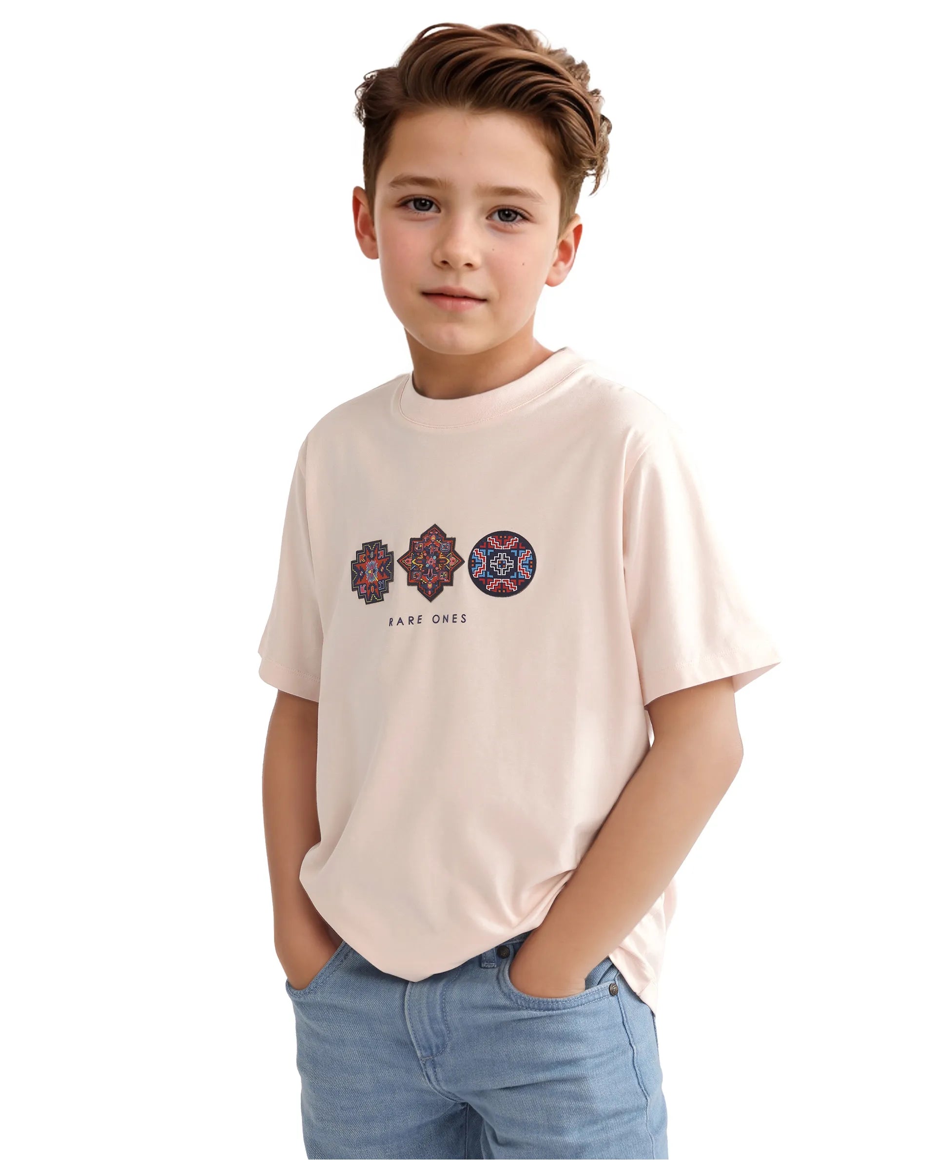 Rare Ones Kids Labet Light Pink Cotton Blend Short Sleeve Crew Neck Print T-Shirt