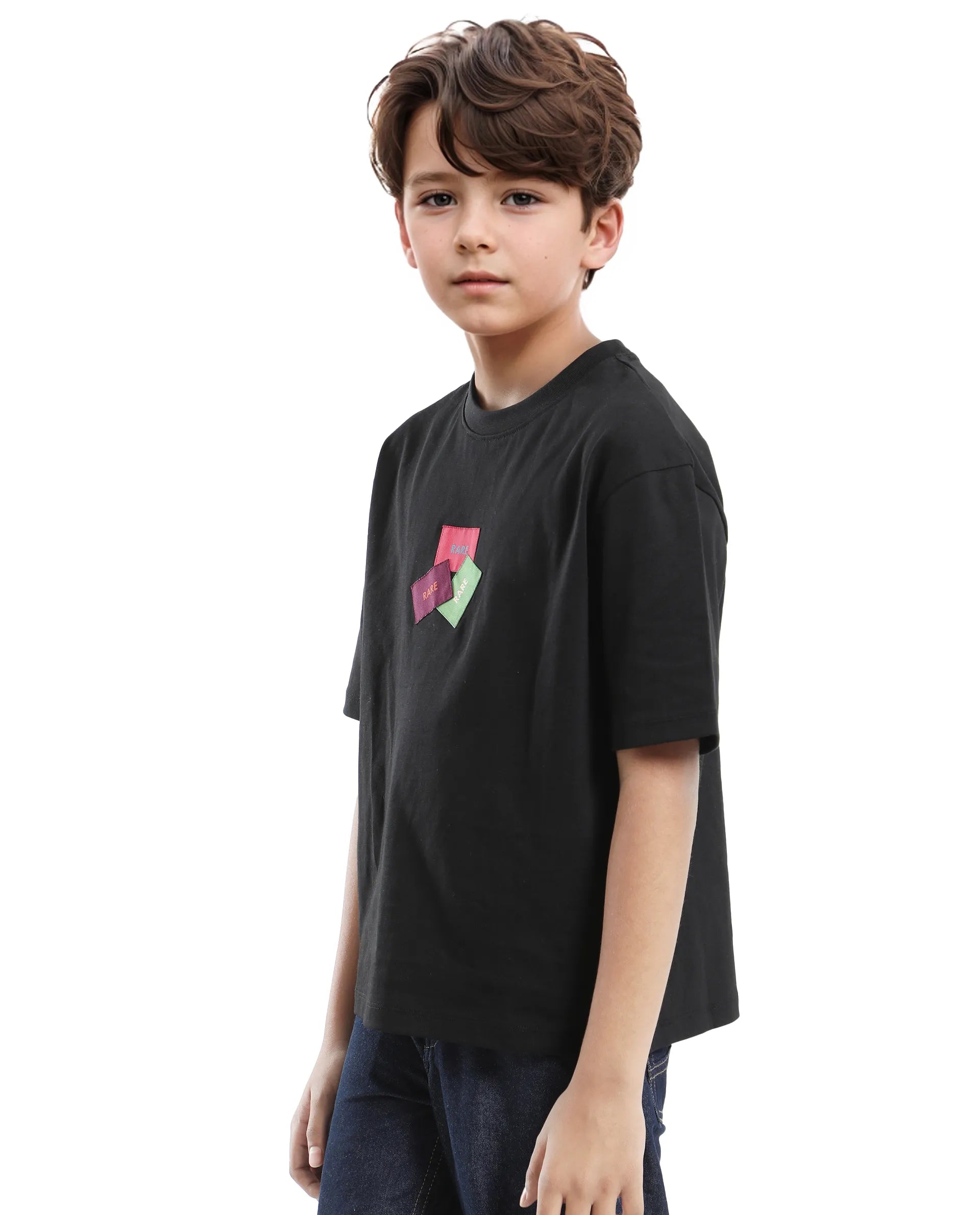 Rare Ones Kids Labez-T Black Cotton Solid Slip-On Oversized Fit T-Shirt