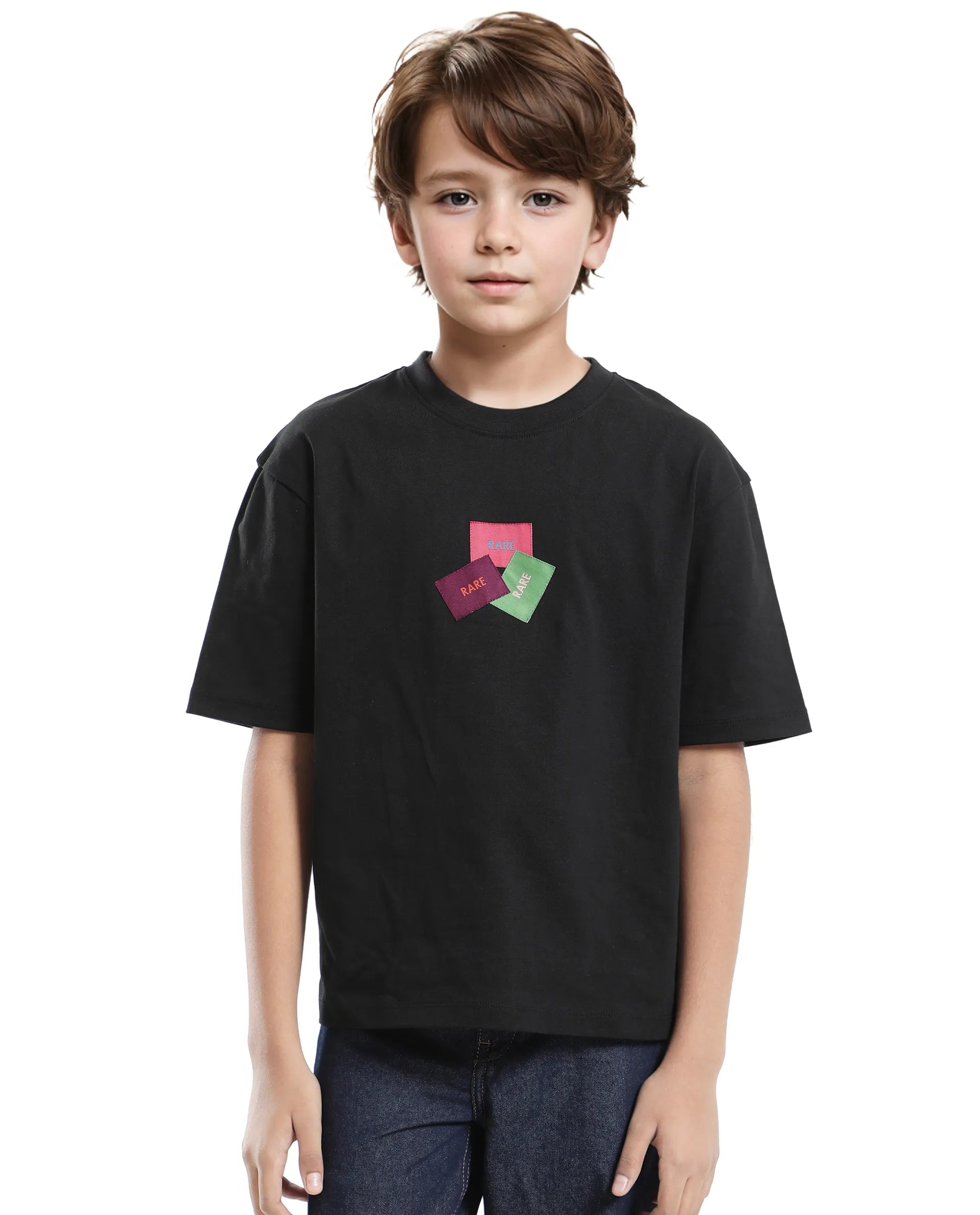 Rare Ones Kids Labez-T Black Cotton Solid Slip-On Oversized Fit T-Shirt