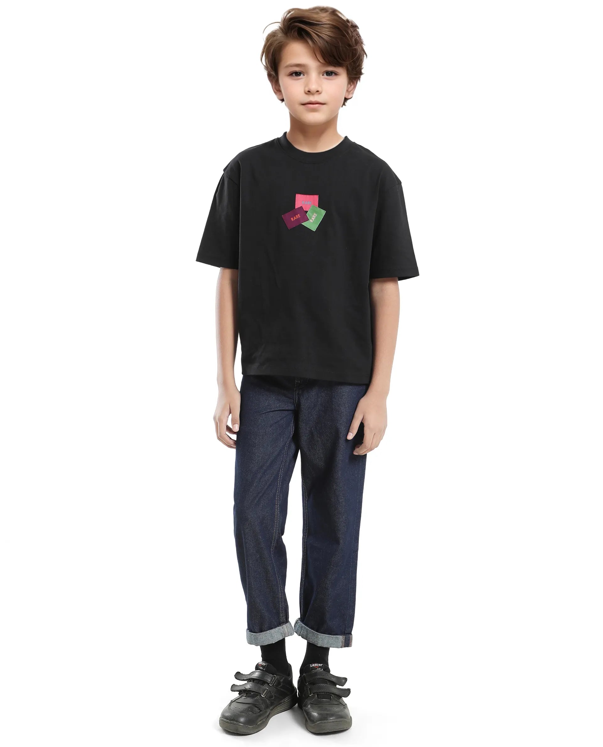 Rare Ones Kids Labez-T Black Cotton Solid Slip-On Oversized Fit T-Shirt
