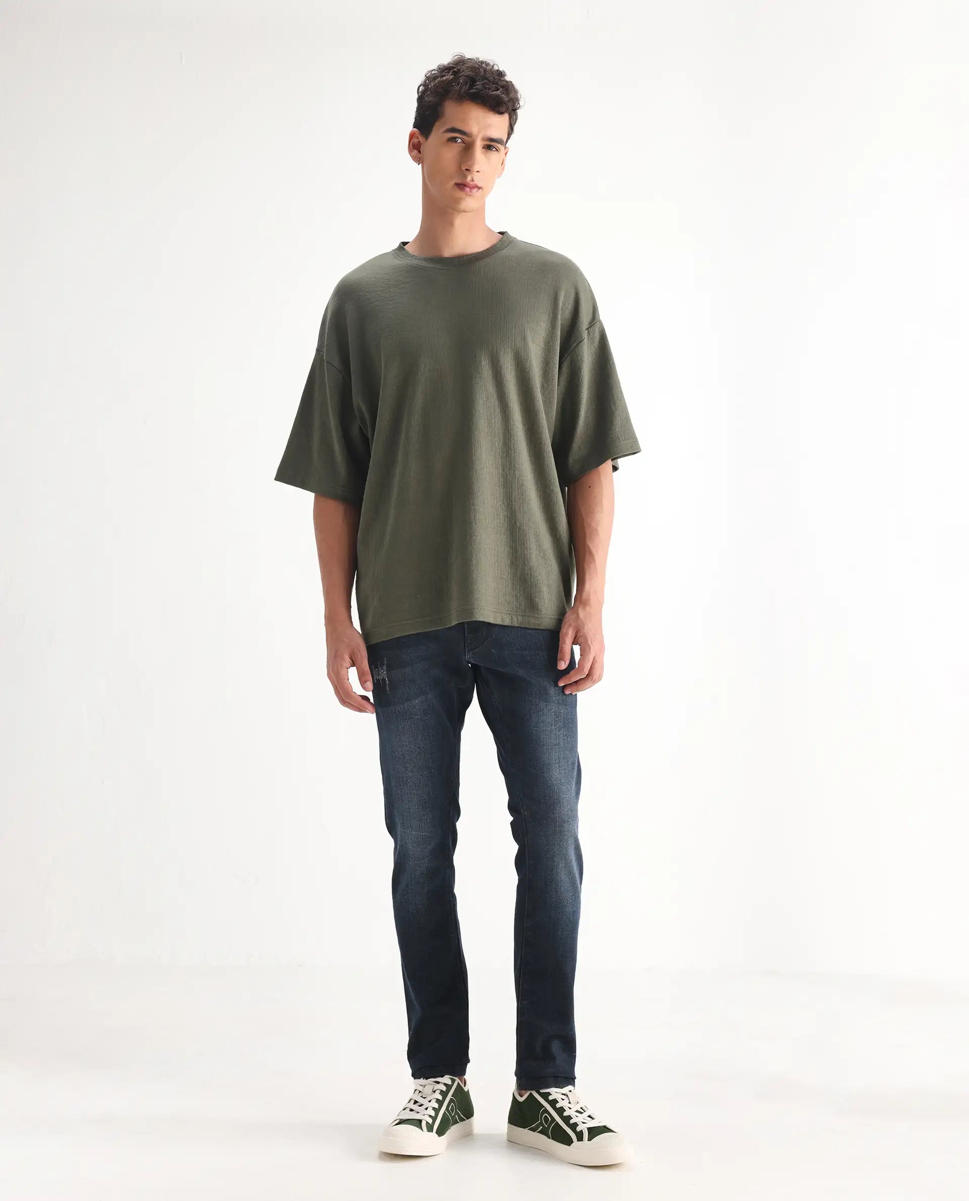 Rare Rabbit Men's Laiden Blue Cotton Plain Hawk Slim Fit Jeans