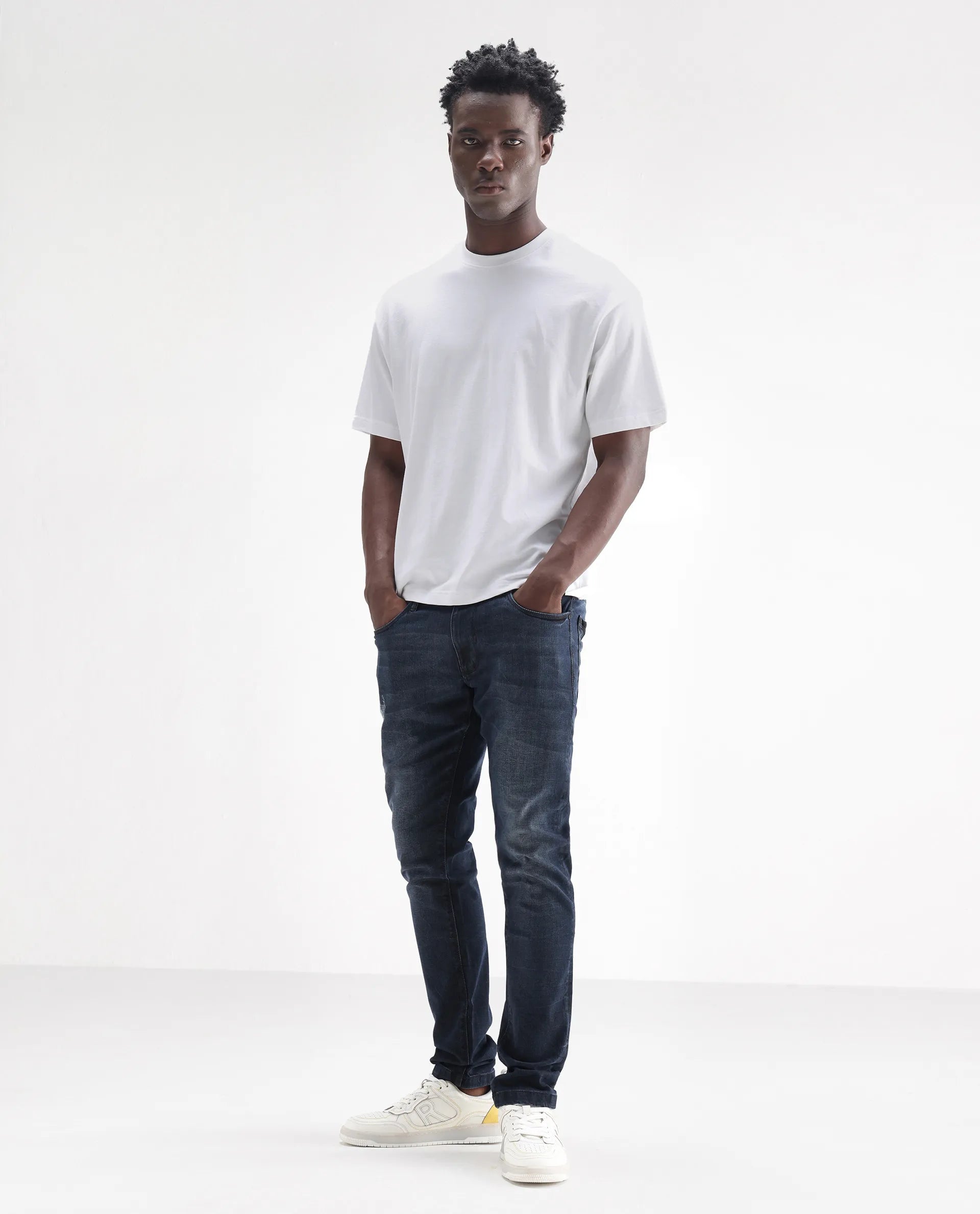 Rare Rabbit Men's Laiden Dusky Green Cotton Plain Hawk Slim Fit Jeans