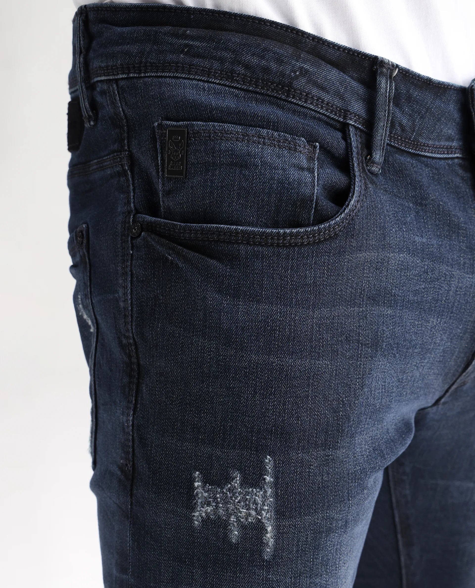 Rare Rabbit Men's Laiden Dusky Green Cotton Plain Hawk Slim Fit Jeans