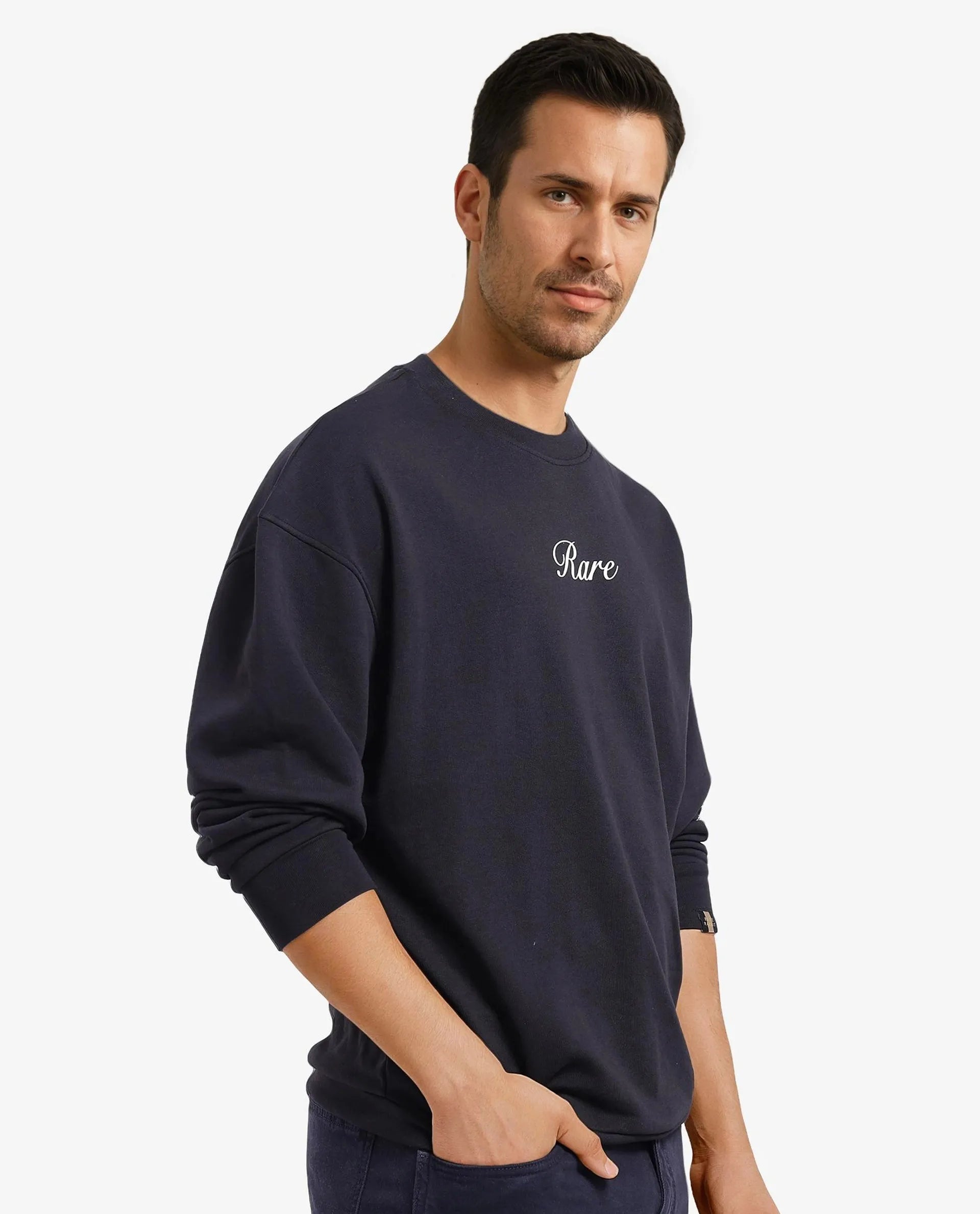 Rare Rabbit Men's Lain Black Cotton Blend Fabric Full Sleeve Crew Neck Boxy Fit Animal Sweatshirt