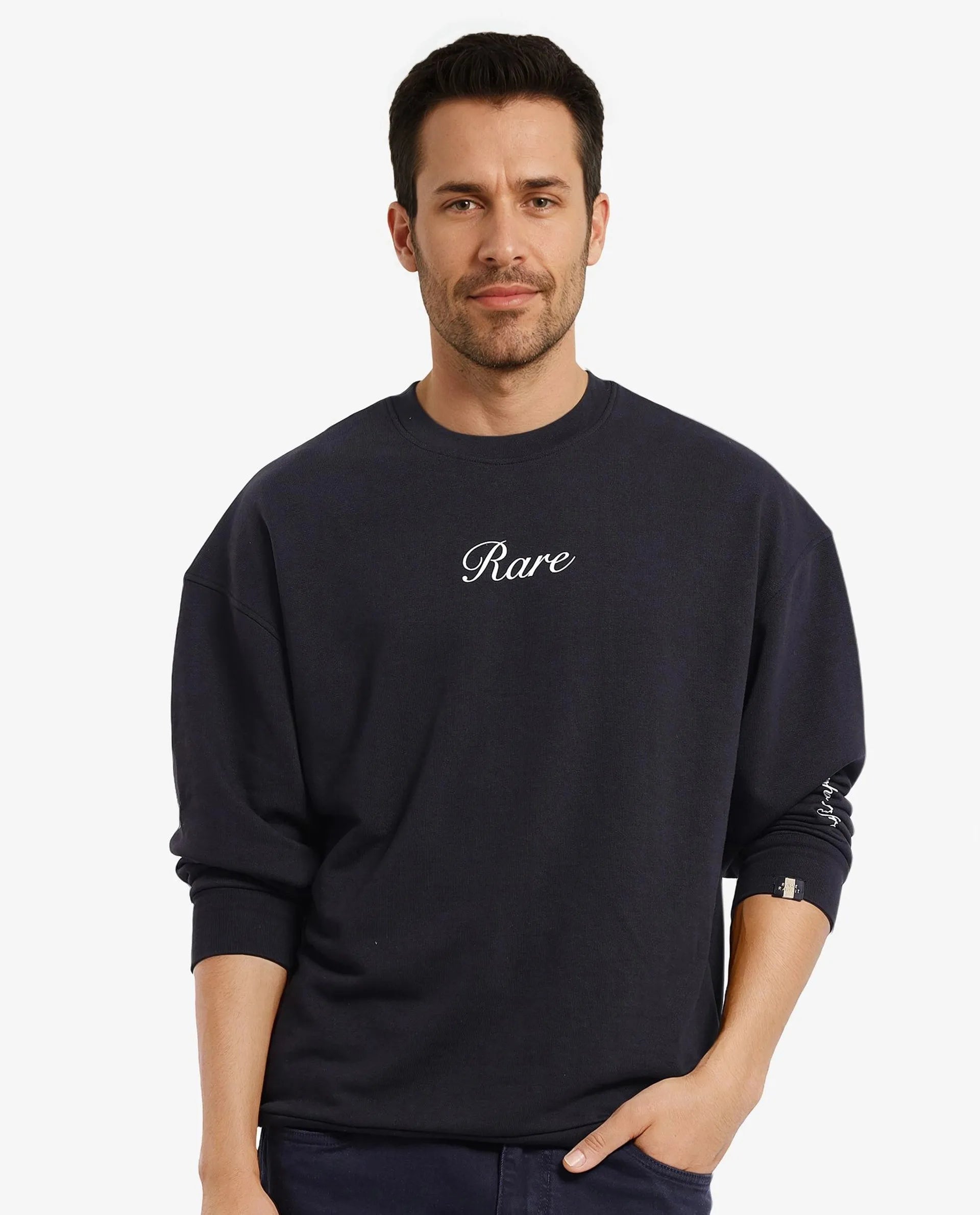 Rare Rabbit Men's Lain Black Cotton Blend Fabric Full Sleeve Crew Neck Boxy Fit Animal Sweatshirt