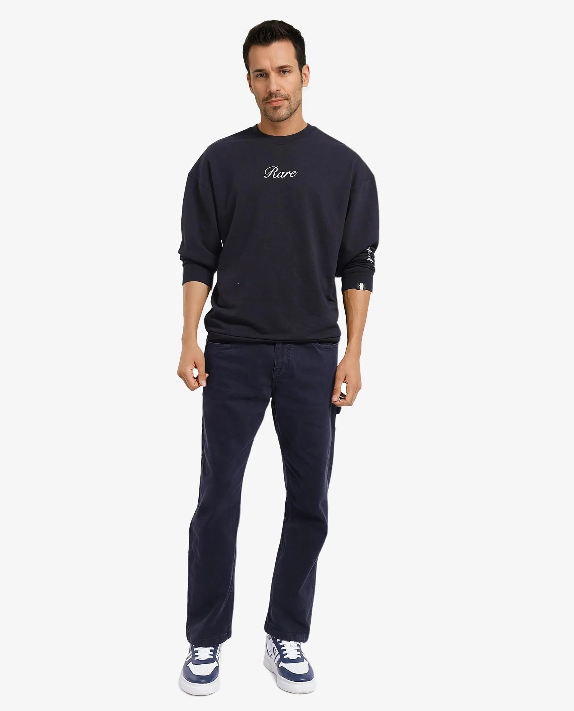 Rare Rabbit Men's Lain Black Cotton Blend Fabric Full Sleeve Crew Neck Boxy Fit Animal Sweatshirt