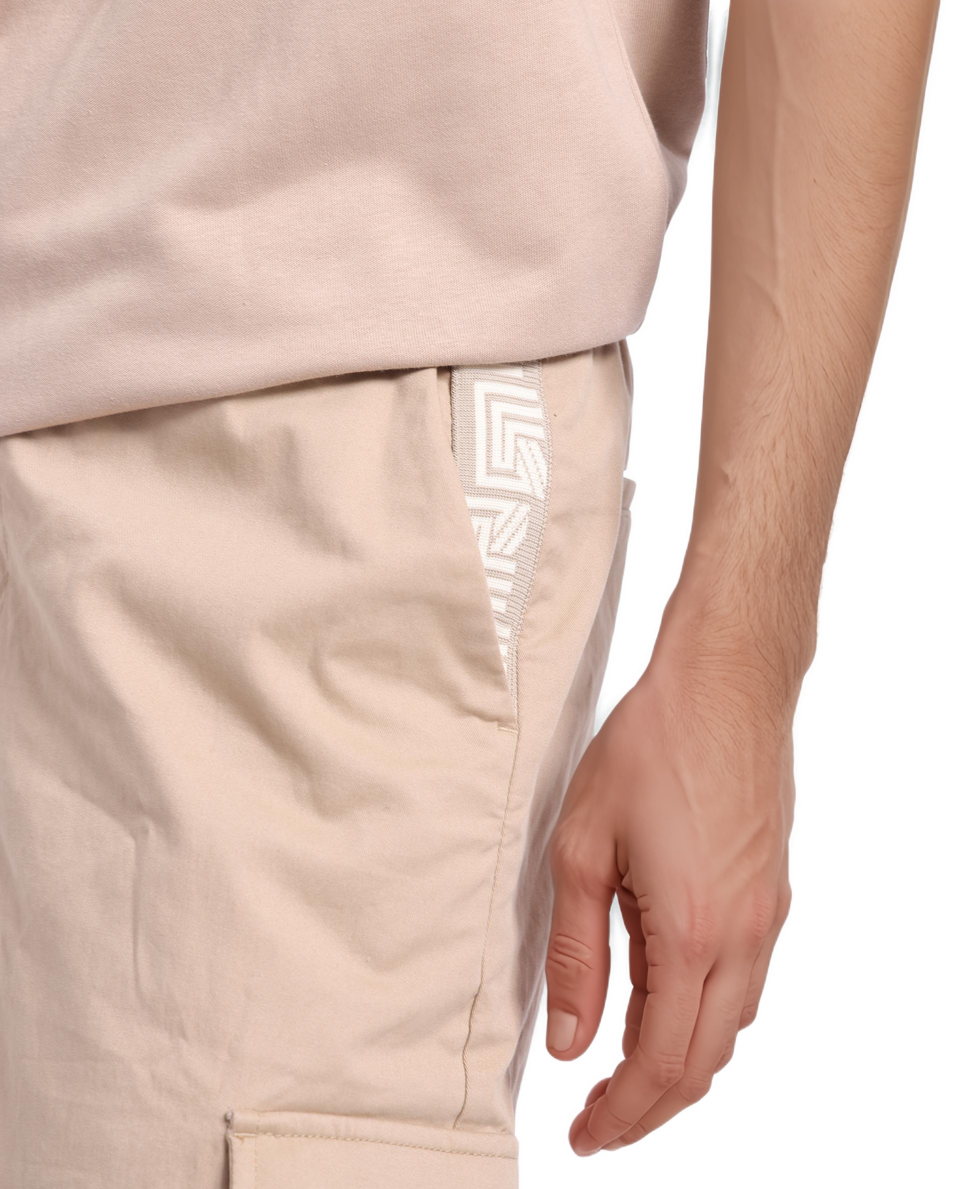 Rare Rabbit Men Nobo Beige Short Sleeve Crew Neck Oversized Fit Monogram Tape T-Shirt