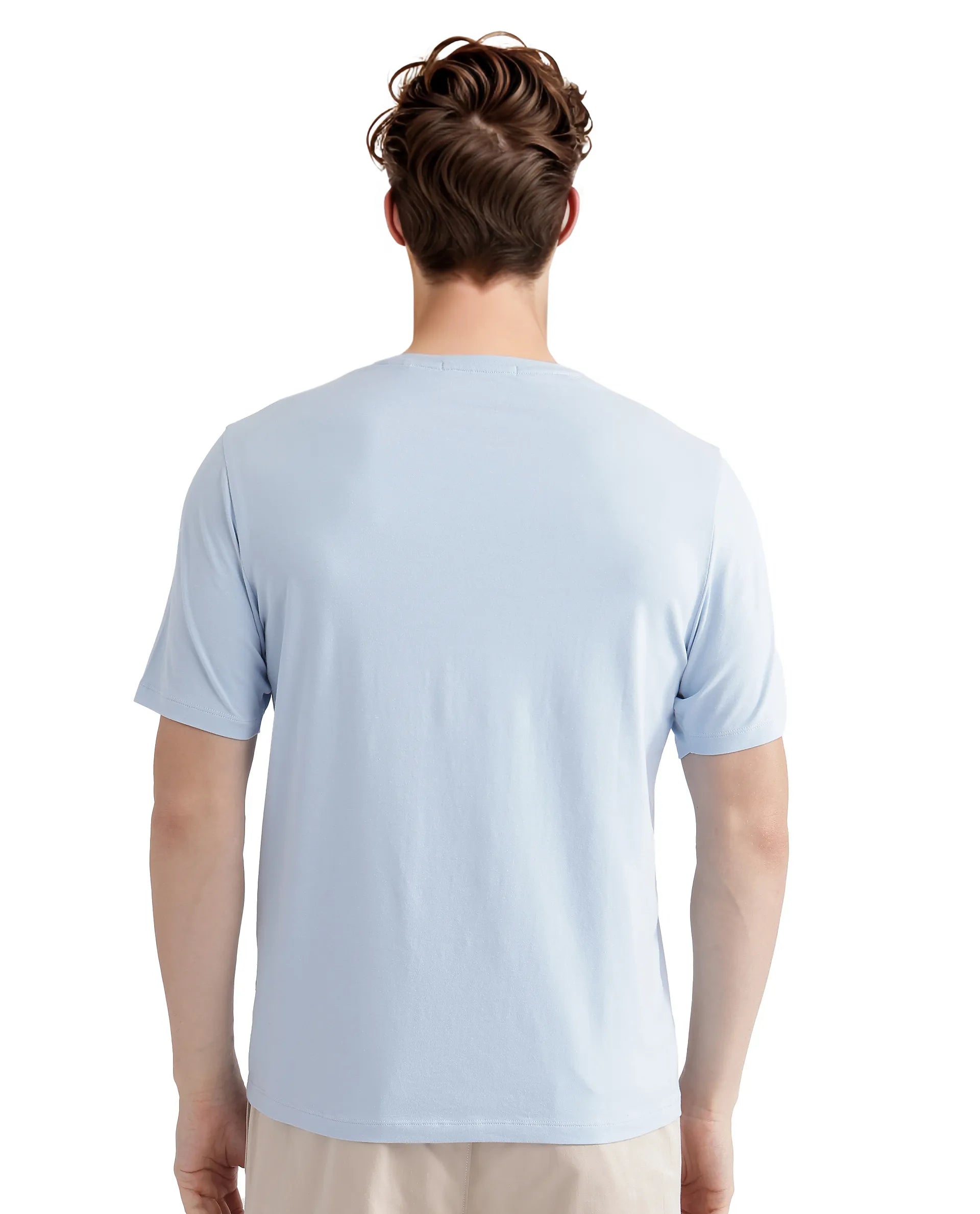 Rare Rabbit Men's Lalyy Light Blue Cotton Blend Fabric Short Sleeve Crew Neck T-Shirt