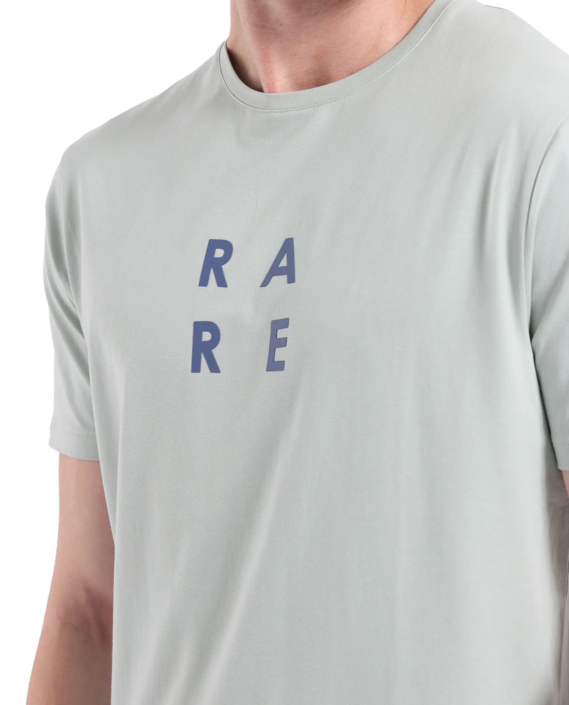 Rare Rabbit Men's Lalyy Pastel Green Cotton Blend Fabric Short Sleeve Crew Neck T-Shirt