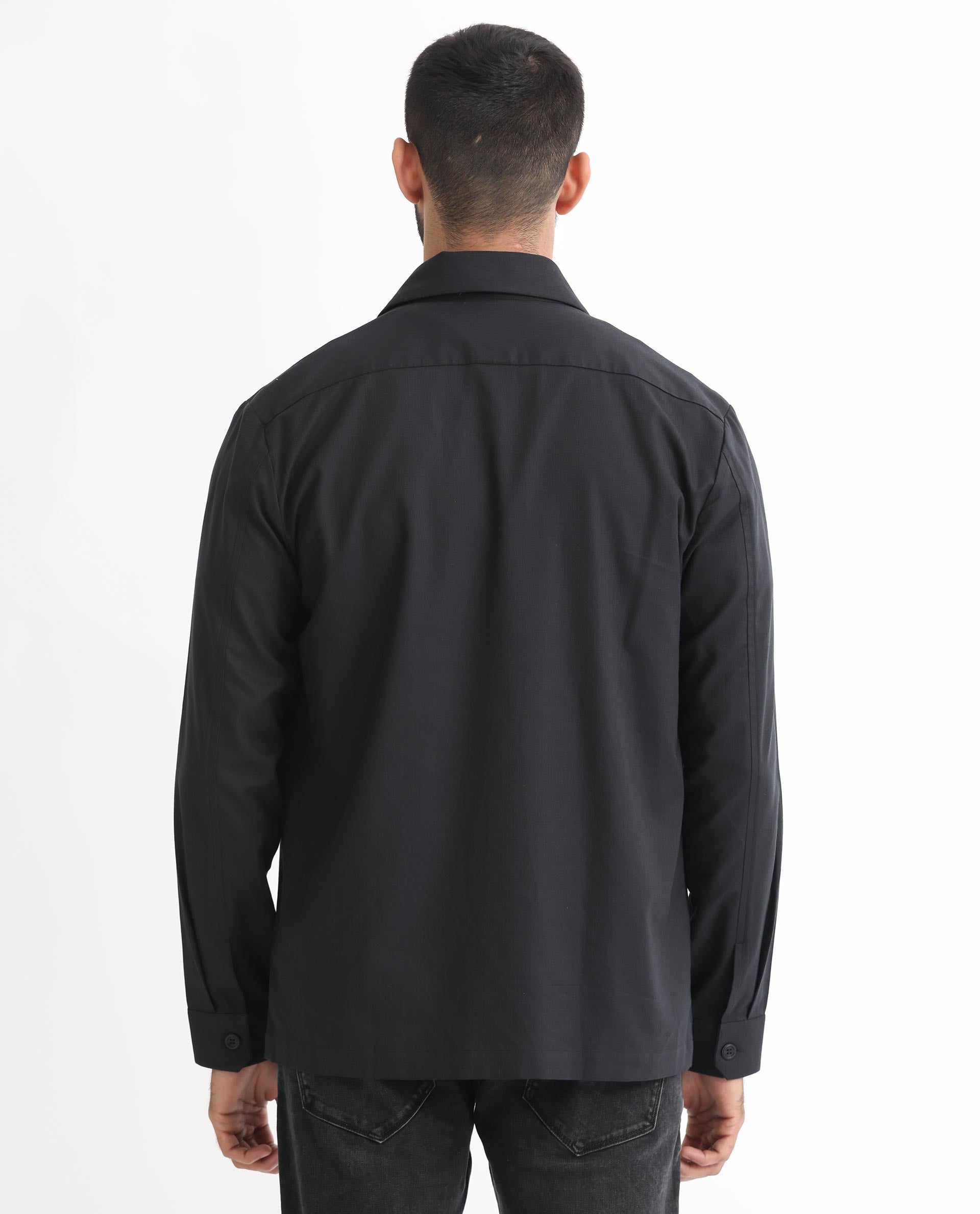 Rare Rabbit Men's Lampil Black Cotton Fabric Full Sleeves Solid Shirt