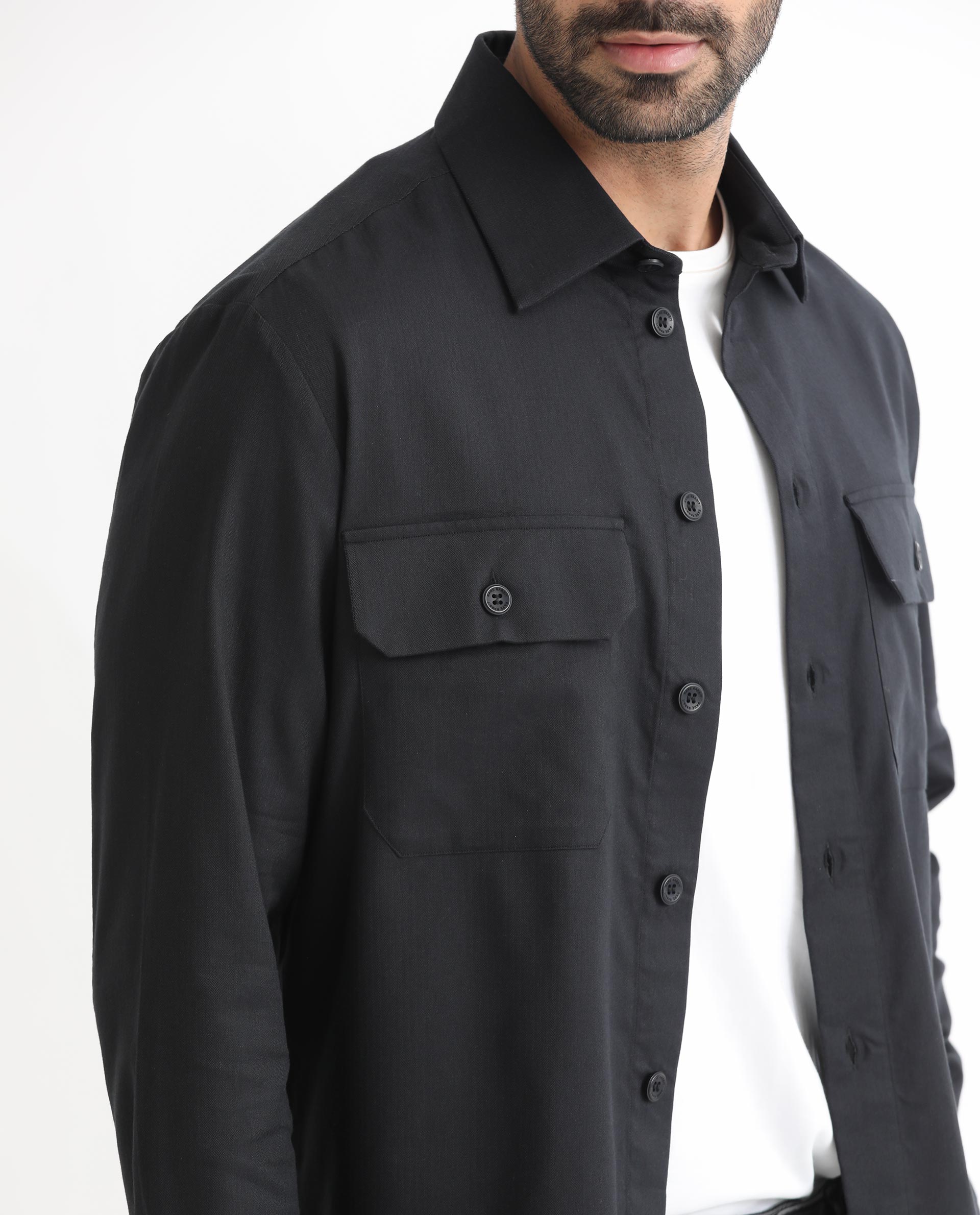 Rare Rabbit Men's Lampil Black Cotton Fabric Full Sleeves Solid Shirt