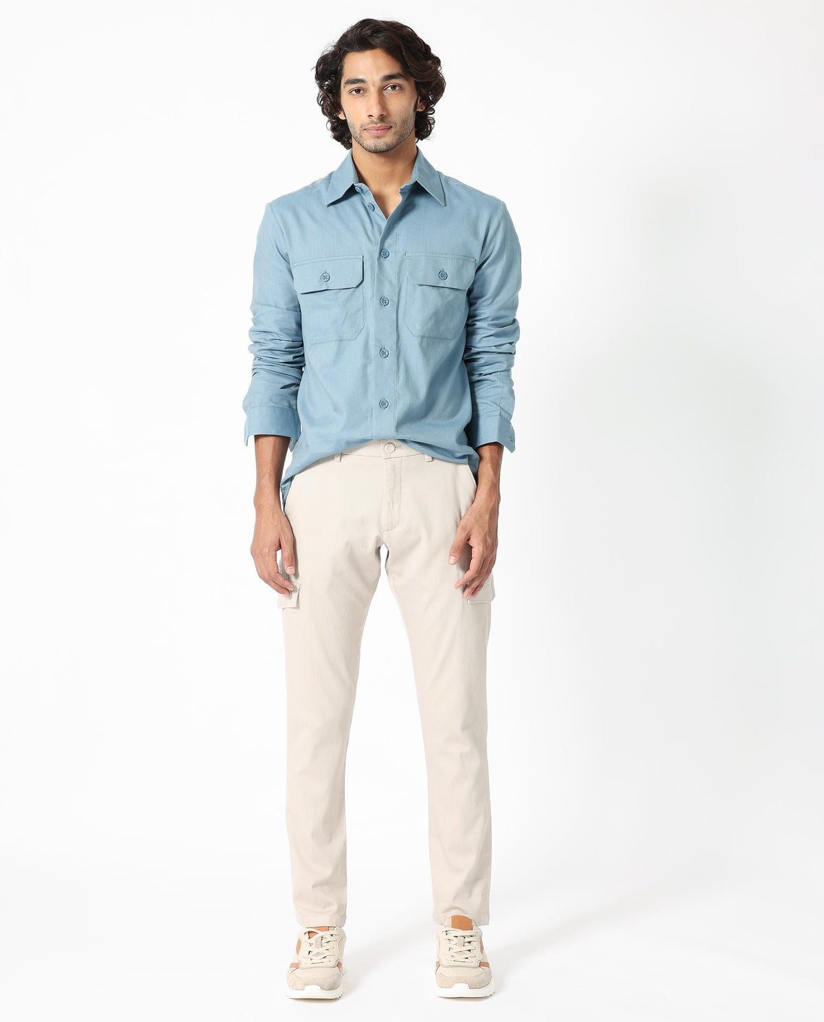 Rare Rabbit Men's Lampil Dusky Blue Cotton Fabric Full Sleeves Solid Shirt