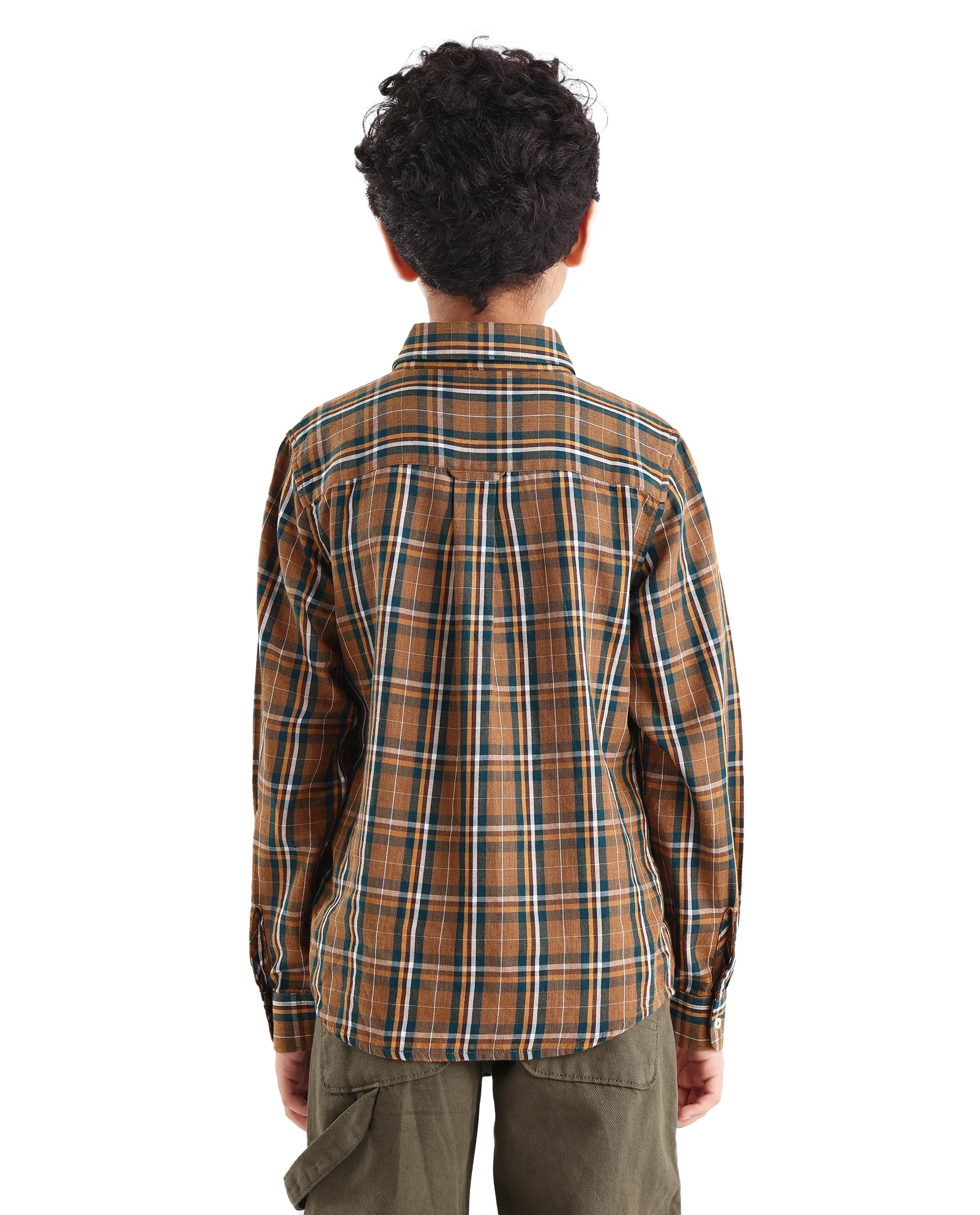 Rare Ones Kids Lane Dark Yellow Cotton Checked Button Closure Regular Fit Shirt