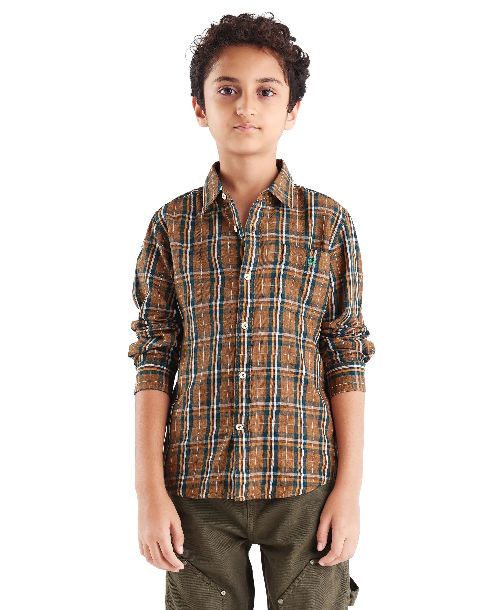 Rare Ones Kids Lane Dark Yellow Cotton Checked Button Closure Regular Fit Shirt