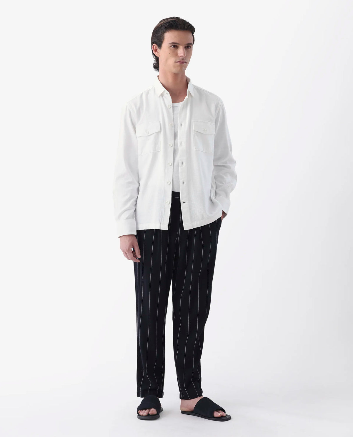 Rare Rabbit Men's Lang White Linen Blend Plain Regular Fit Full Sleeve Spread Collar Shirt