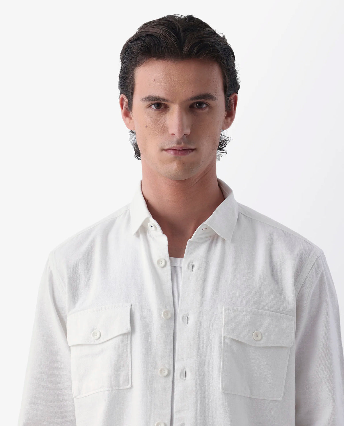 Rare Rabbit Men's Lang White Linen Blend Plain Regular Fit Full Sleeve Spread Collar Shirt