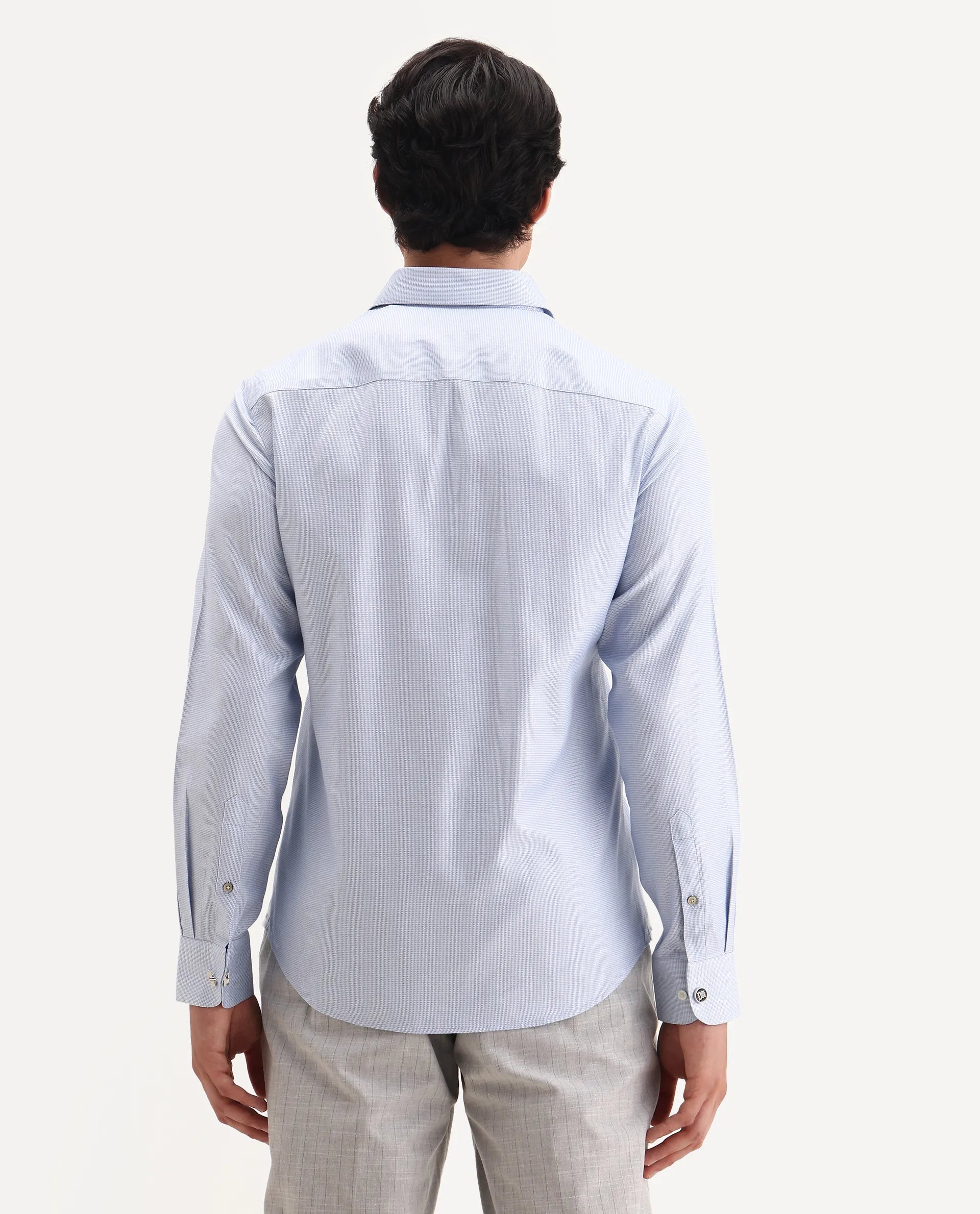 Rare Rabbit Men's Lanic-25 Blue Cotton Textured Regular Fit Full Sleeve Collared Shirt