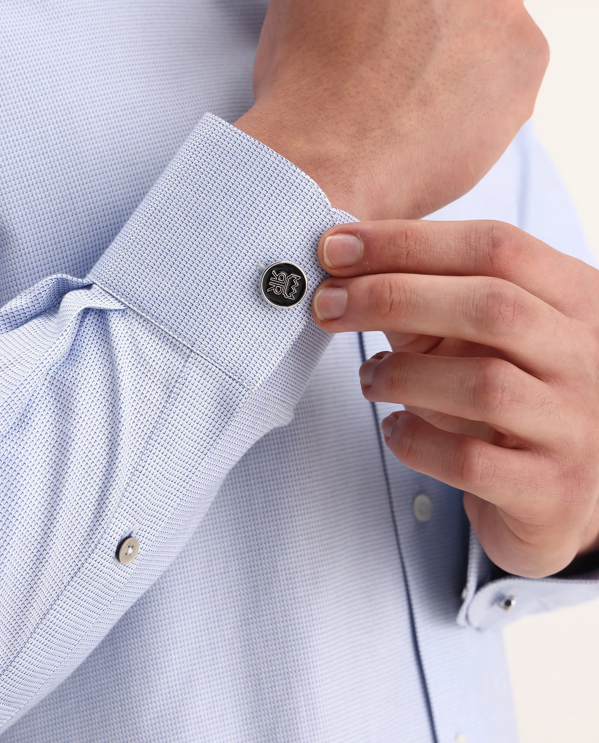 Rare Rabbit Men's Lanic-25 Blue Cotton Textured Regular Fit Full Sleeve Collared Shirt