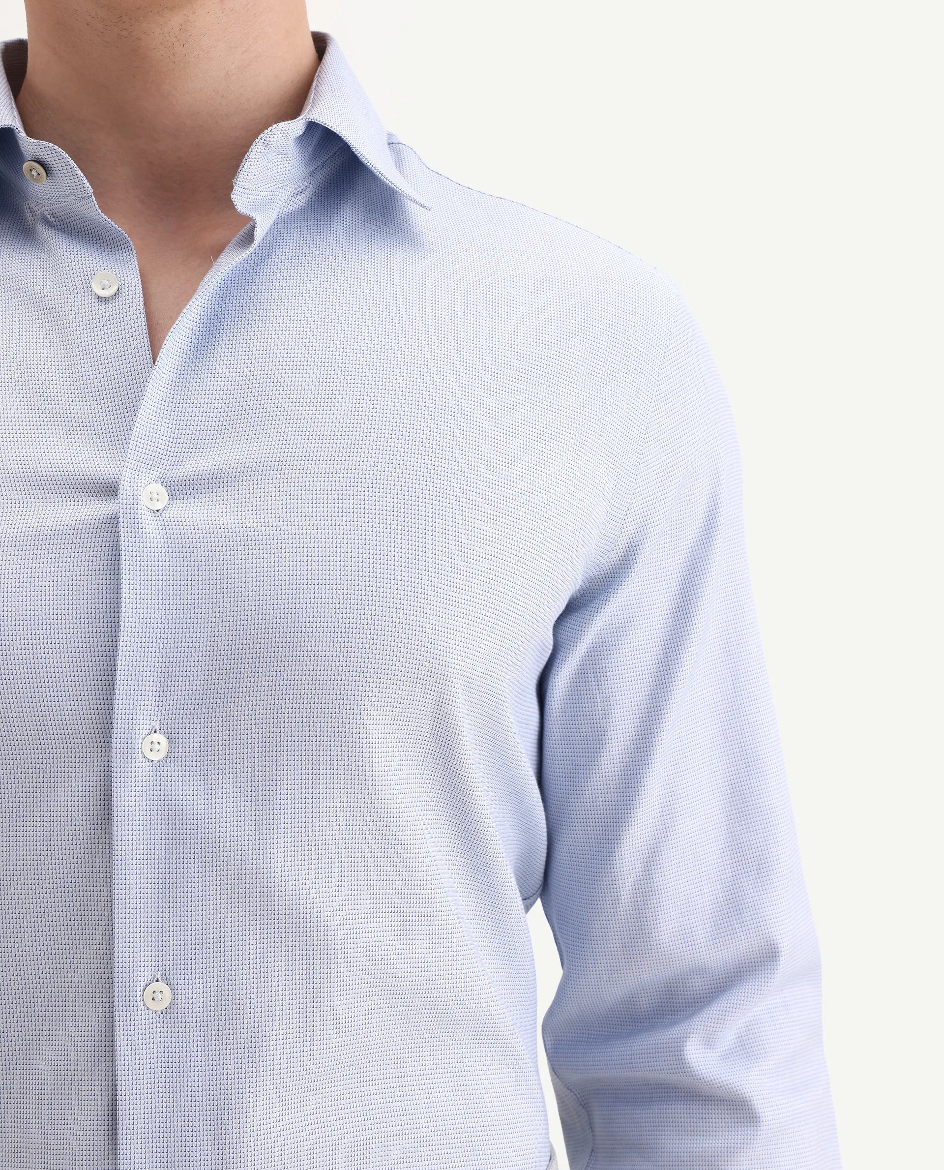 Rare Rabbit Men's Lanic-25 Blue Cotton Textured Regular Fit Full Sleeve Collared Shirt
