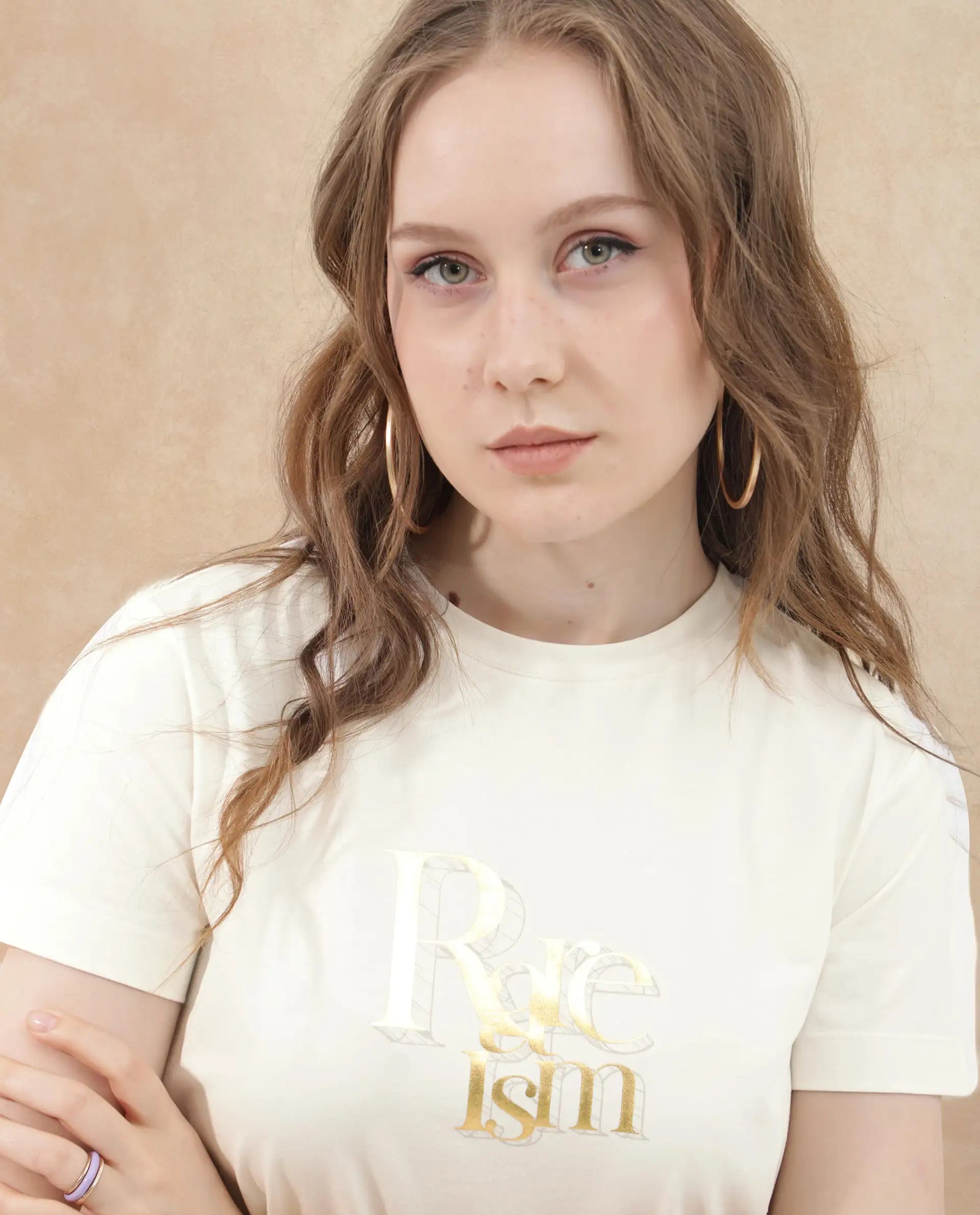 Rareism Women's Lany Off White Cotton Blend Crew Neck Graphic Print Regular Fit T-Shirt