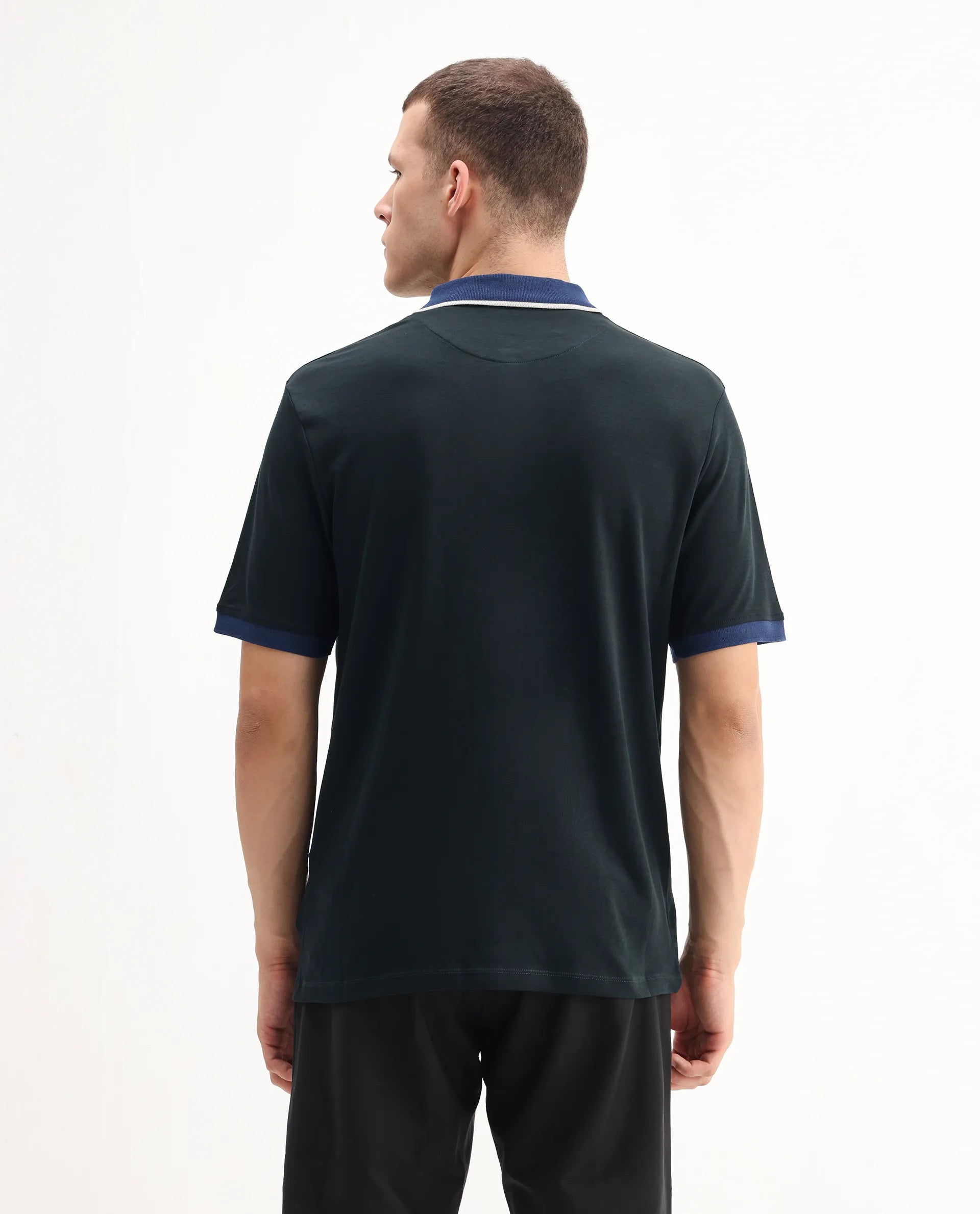 Rare Rabbit Men's Lark Dark Green Cotton Plain Regular Fit Half Sleeve Polo