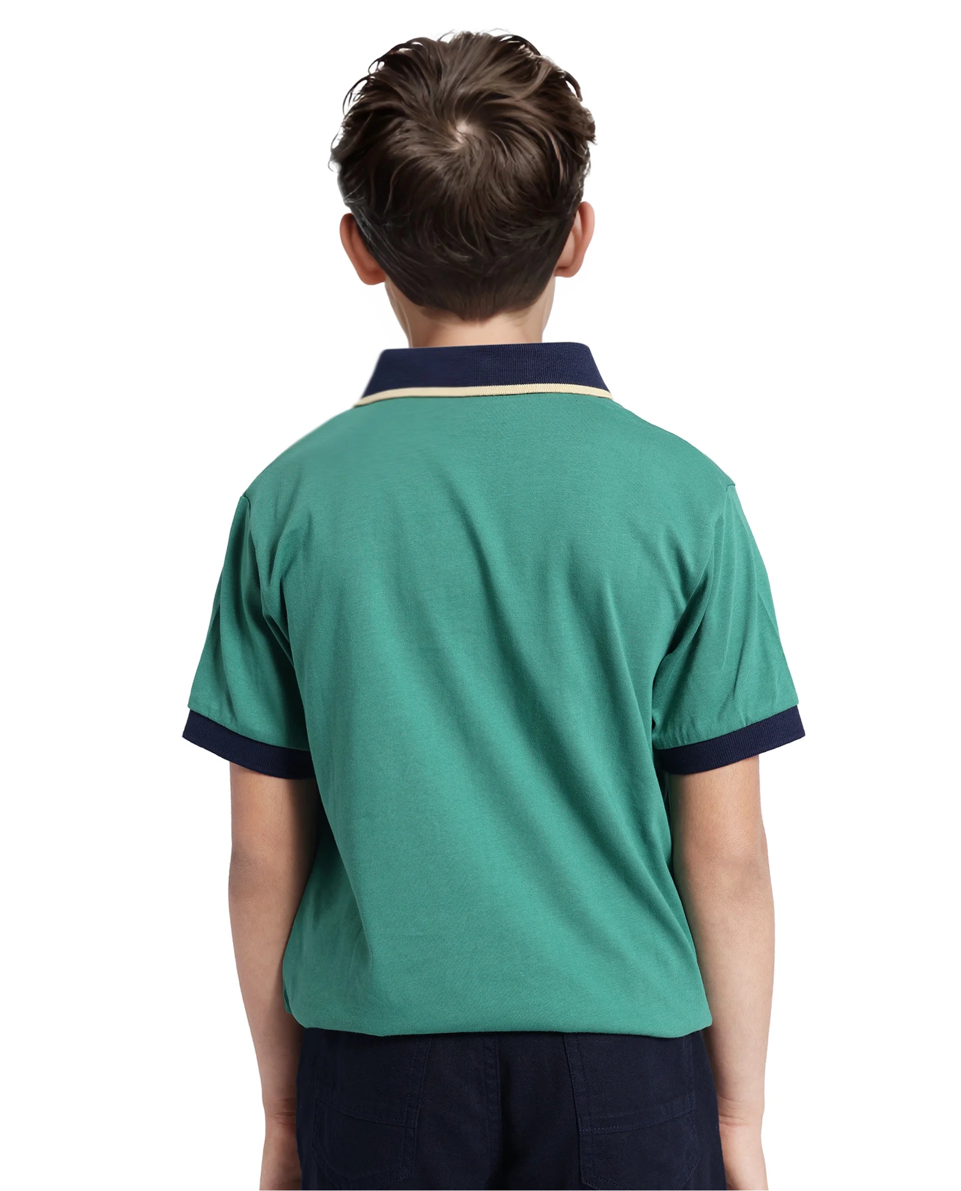Rare Ones Kids Larn Dark Green Cotton Half Sleeves Contrasting Collar Regular Fit Solid Polo