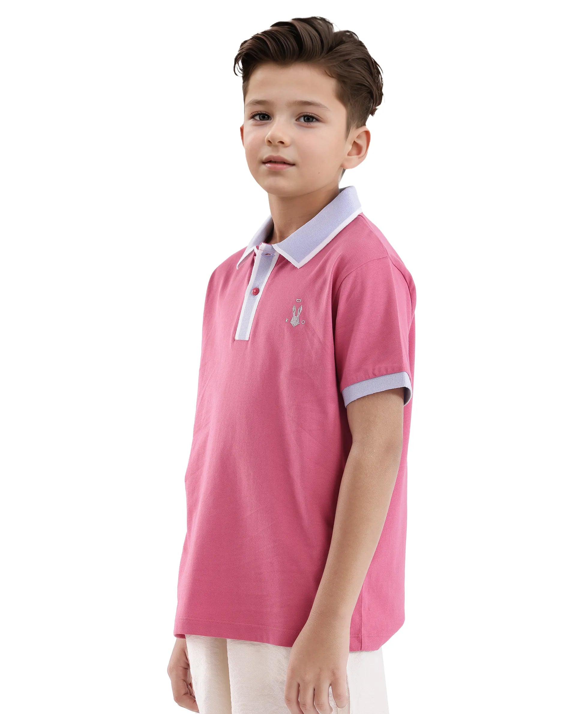 Rare Ones Kids Larn Flouroscent Pink Cotton Short Sleeve HD Print Polo