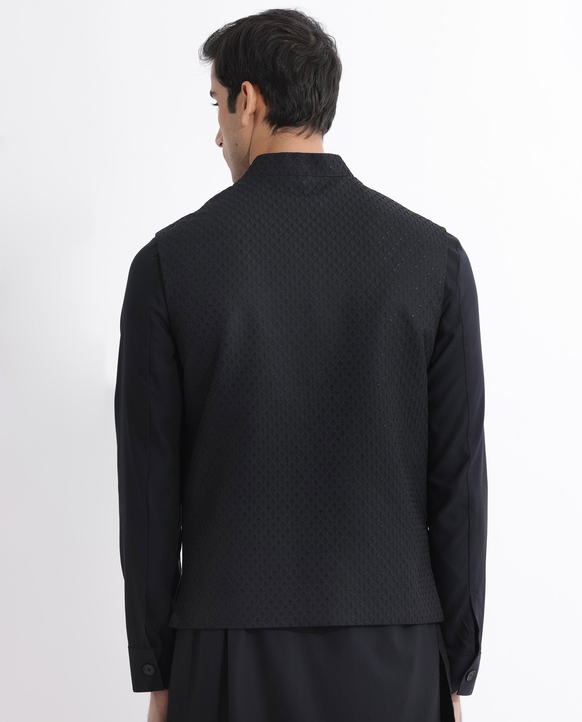 Rare Rabbit Mens Lasmos-B Black Bandi Sleeveless Mandarin Collar