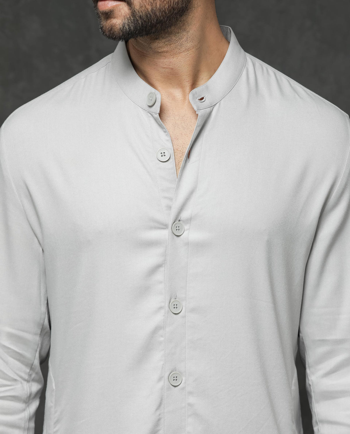 Rare Rabbit Men's Lasmos-K1 Light Grey Polyester Viscose Fabric Mandarin Collar Full Sleeve Solid Kurta
