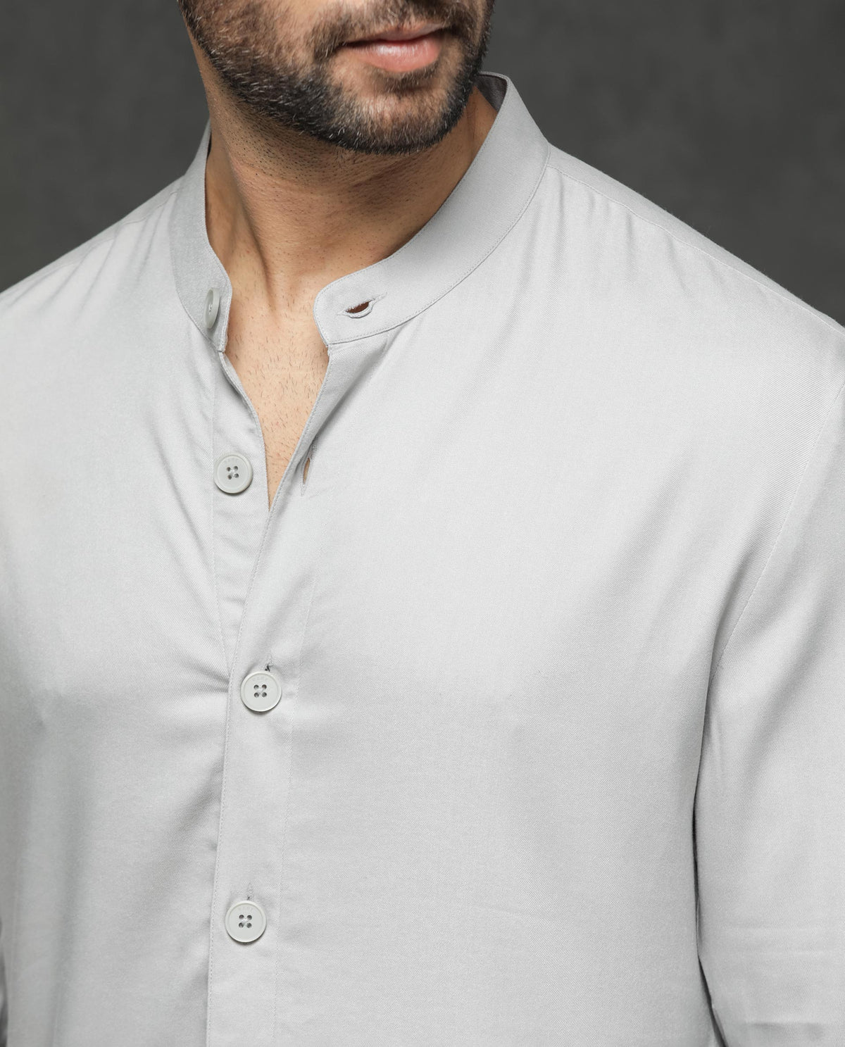 Rare Rabbit Men's Lasmos-K1 Light Grey Polyester Viscose Fabric Mandarin Collar Full Sleeve Solid Kurta