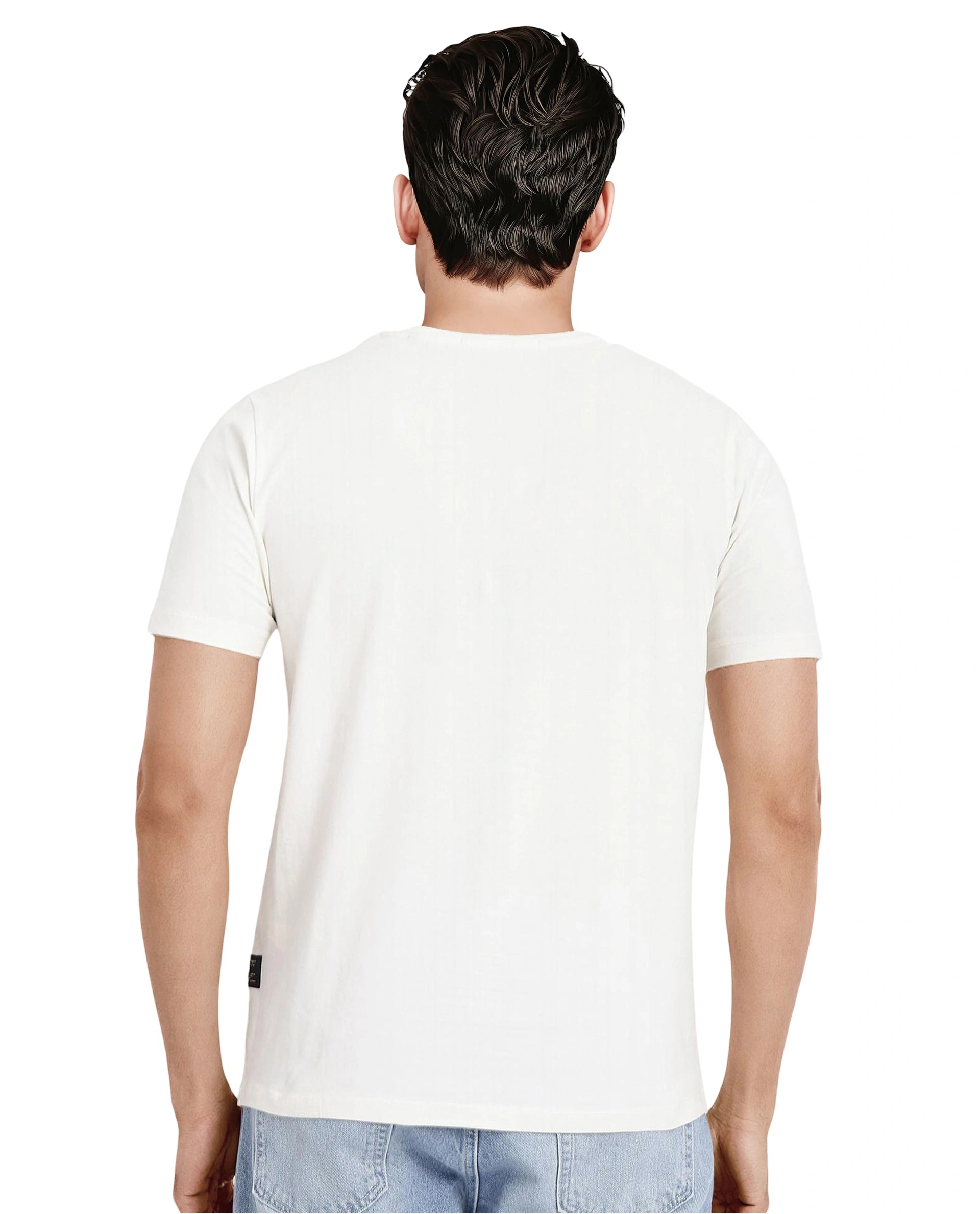 Rare Rabbit Men Lason Off White Cotton Lycra Fabric Short Sleeve Crew Neck Regular Fit Graphic Print T-Shirt