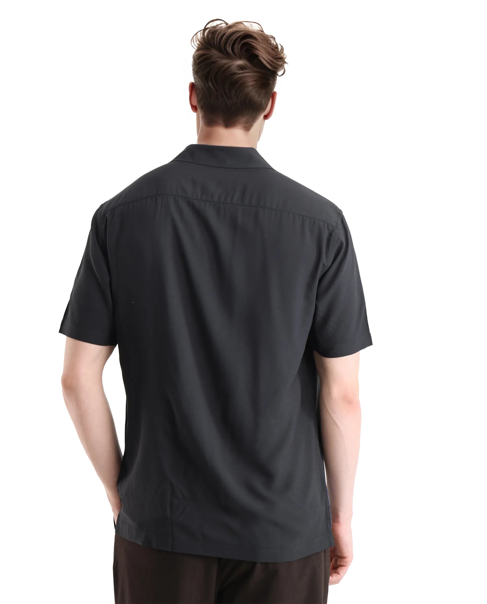 Rare Rabbit Men Lato Black Viscose Fabric Cuban Collar Floral and Typography Printed Boxy Fit Shirt