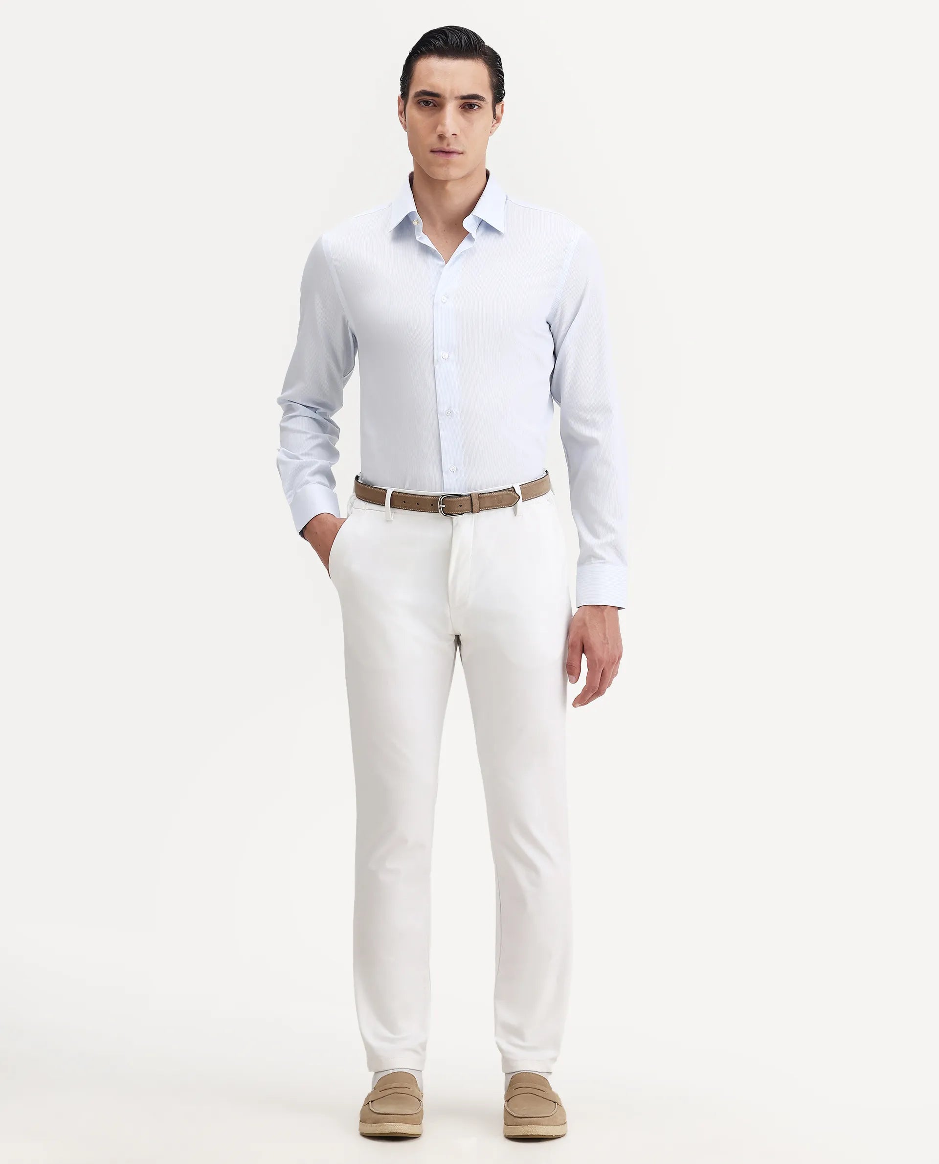 Rare Rabbit Men's Latter Light Blue Cotton Plain Regular Fit Full Sleeve Collared Shirt