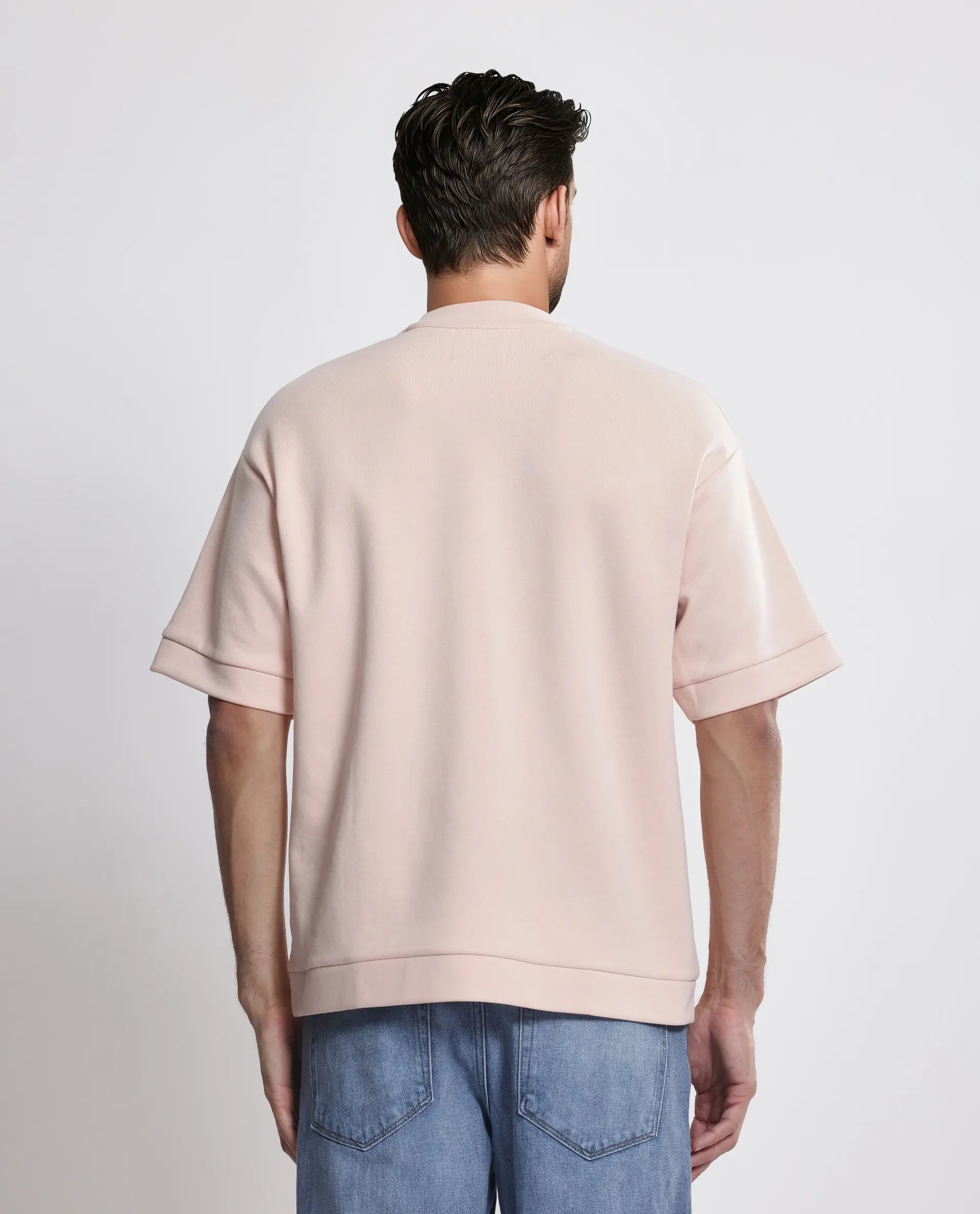 Rare Rabbit Men Lauch Pastel Orange Cotton Blend Fabric Short Sleeves Crew Neck Plain T-Shirt