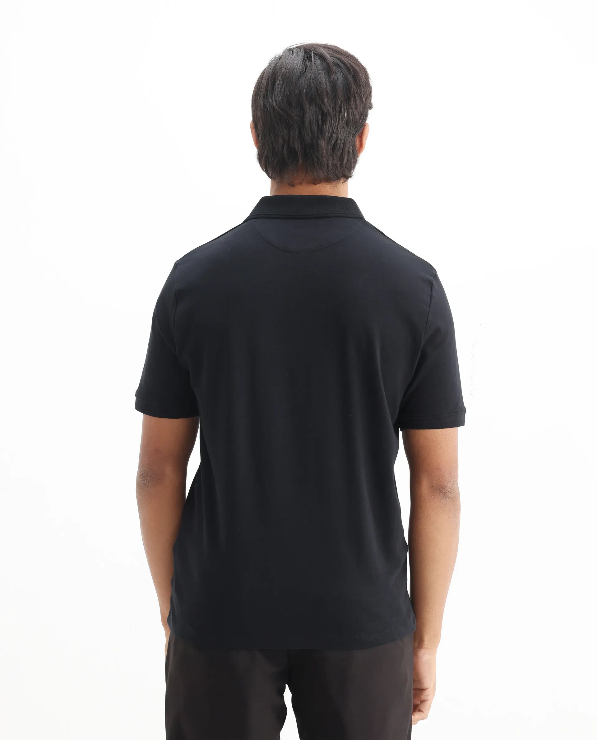 Rare Rabbit Men's Laur Black Cotton Plain Regular Fit Half Sleeve Polo
