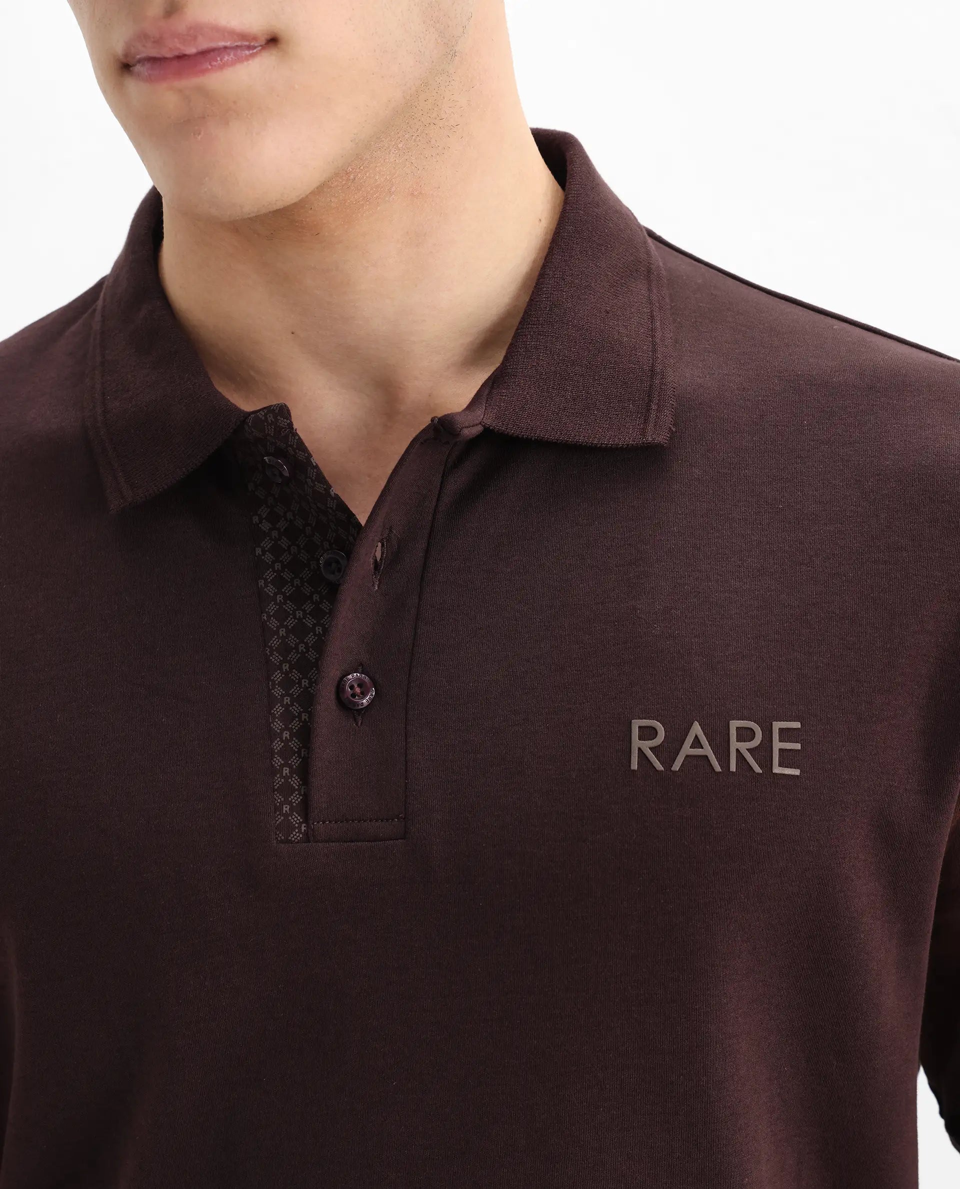 Rare Rabbit Men's Laur Dark Brown Cotton Plain Regular Fit Half Sleeve Polo