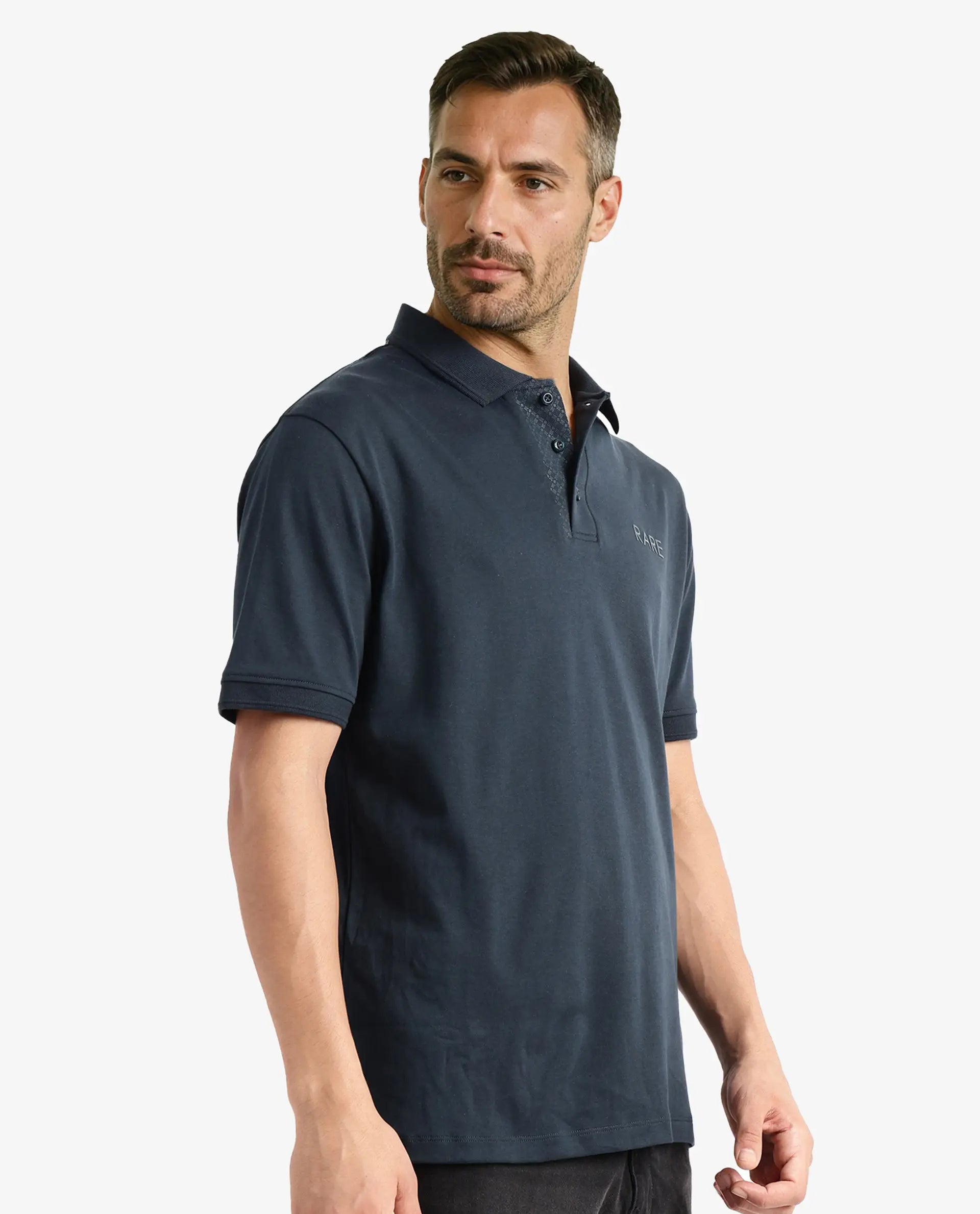 Rare Rabbit Men Laur Dark Green Cotton Fabric Short Sleeve Printed Collar HD Print Branded Plain Polo