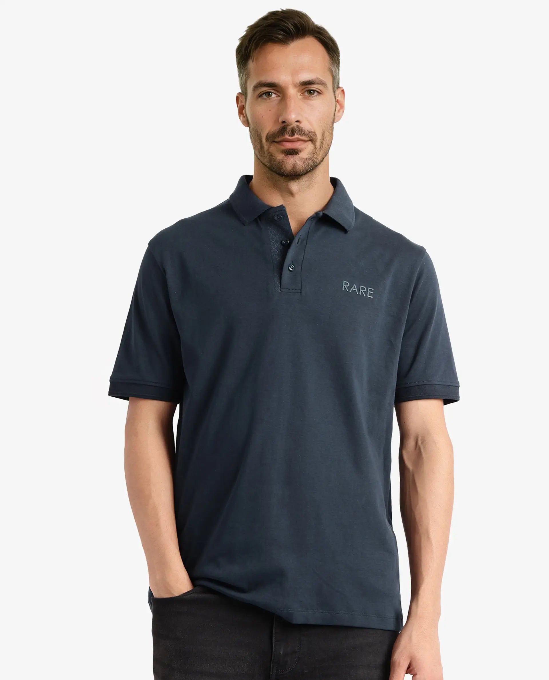 Rare Rabbit Men Laur Dark Green Cotton Fabric Short Sleeve Printed Collar HD Print Branded Plain Polo