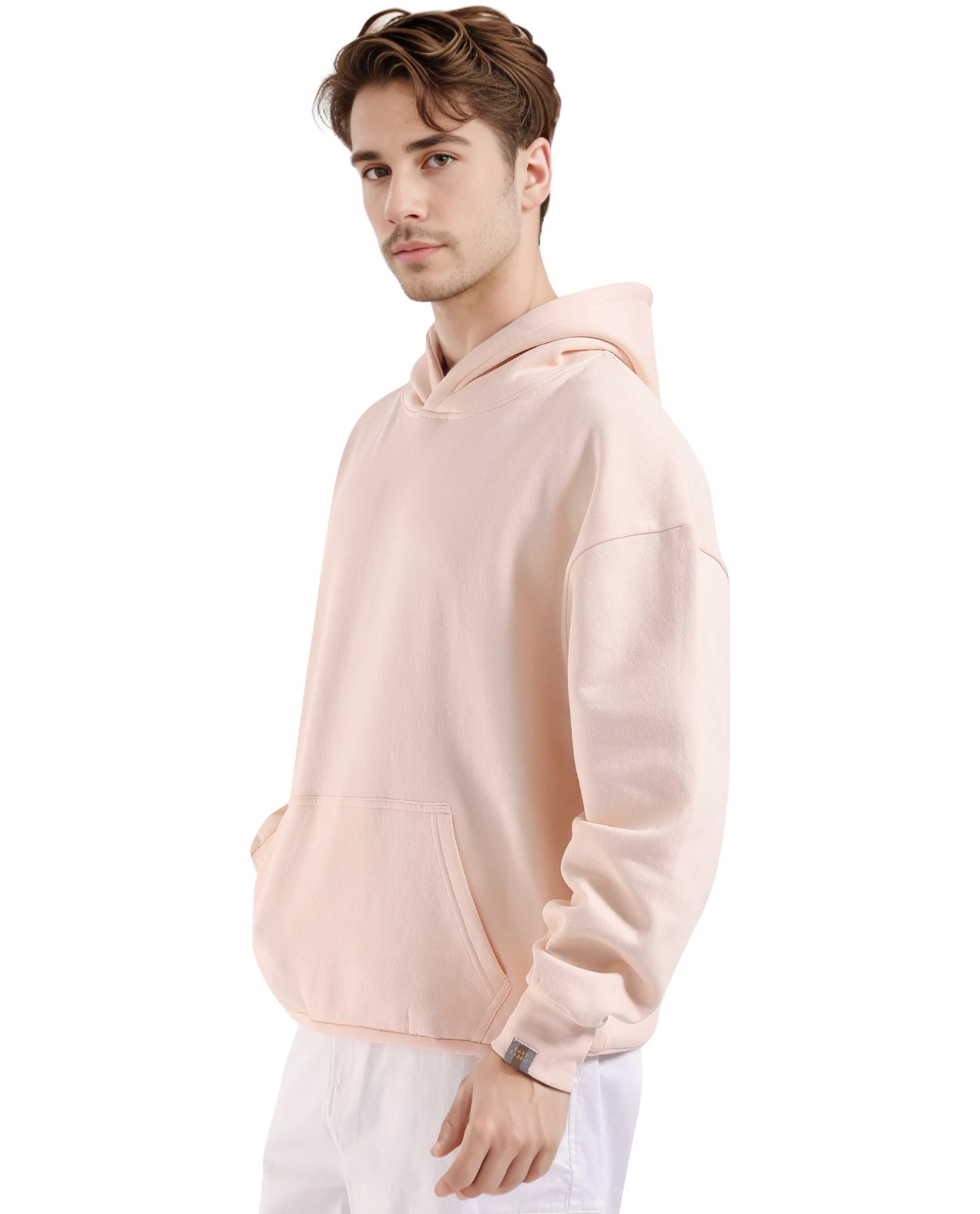 Rare Rabbit Men Laurl Light Pink Cotton Polyester Fabric Full Sleeve Hooded Boxy Fit Puff Printed Sweatshirt