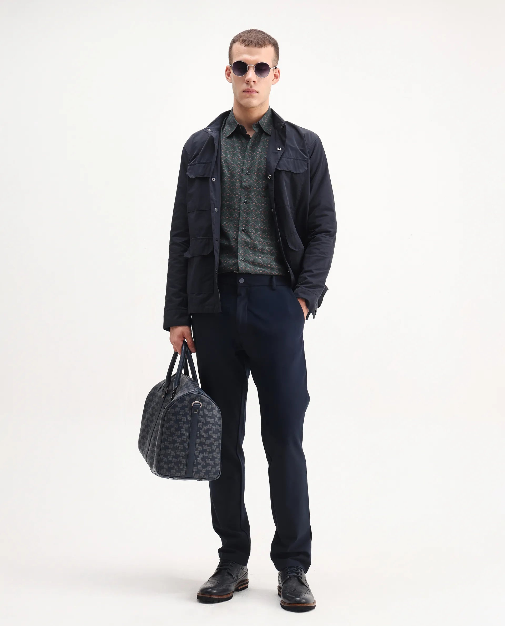 Rare Rabbit Men's Lavi Dark Green Viscose Floral Print Regular Fit Full Sleeve Collared Shirt