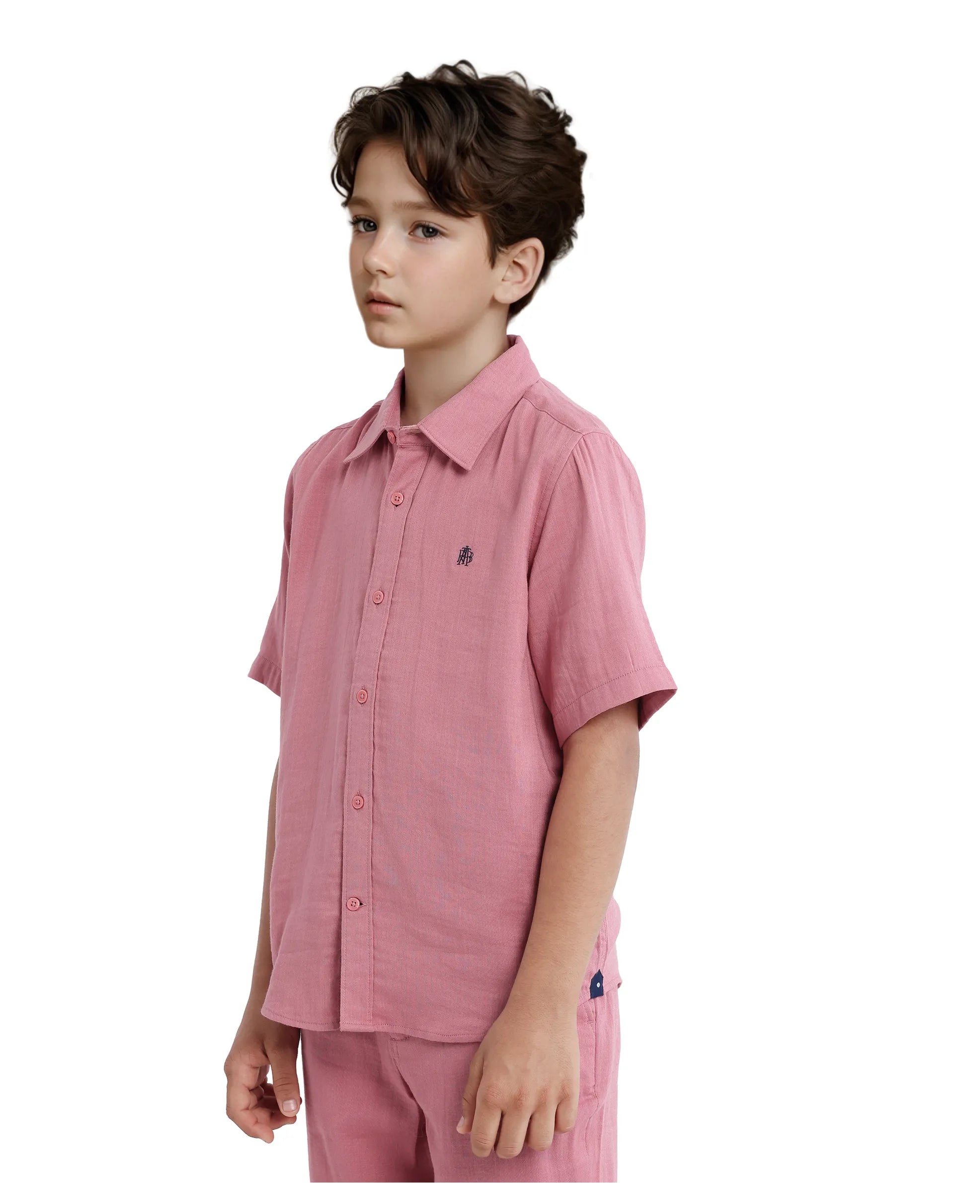 Rare Ones Kids Layerr Hs-K Dusky Pink Cotton Half Sleeve Spread Collar Solid Shirt